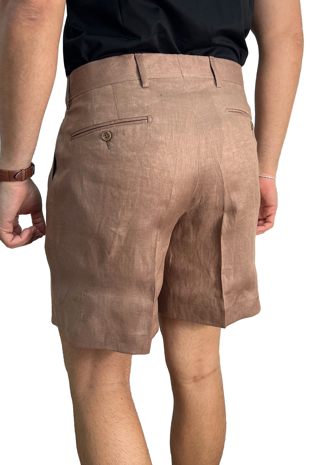 Bermuda uomo panna con doppia pinces vestibilità Regolare tasca america 100% Lino tinta unita made in italy