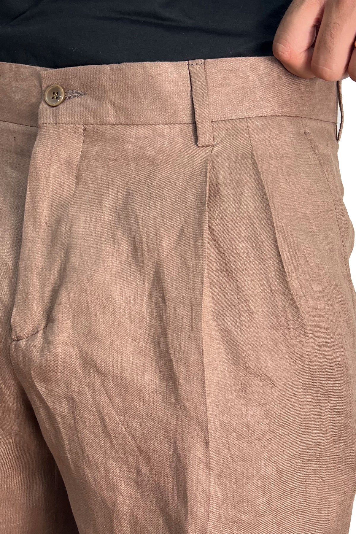 Bermuda uomo panna con doppia pinces vestibilità Regolare tasca america 100% Lino tinta unita made in italy