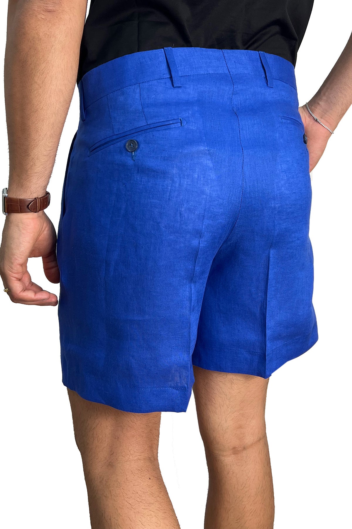 Bermuda uomo royal blu con doppia pinces vestibilità Regolare tasca america 100% Lino tinta unita made in italy