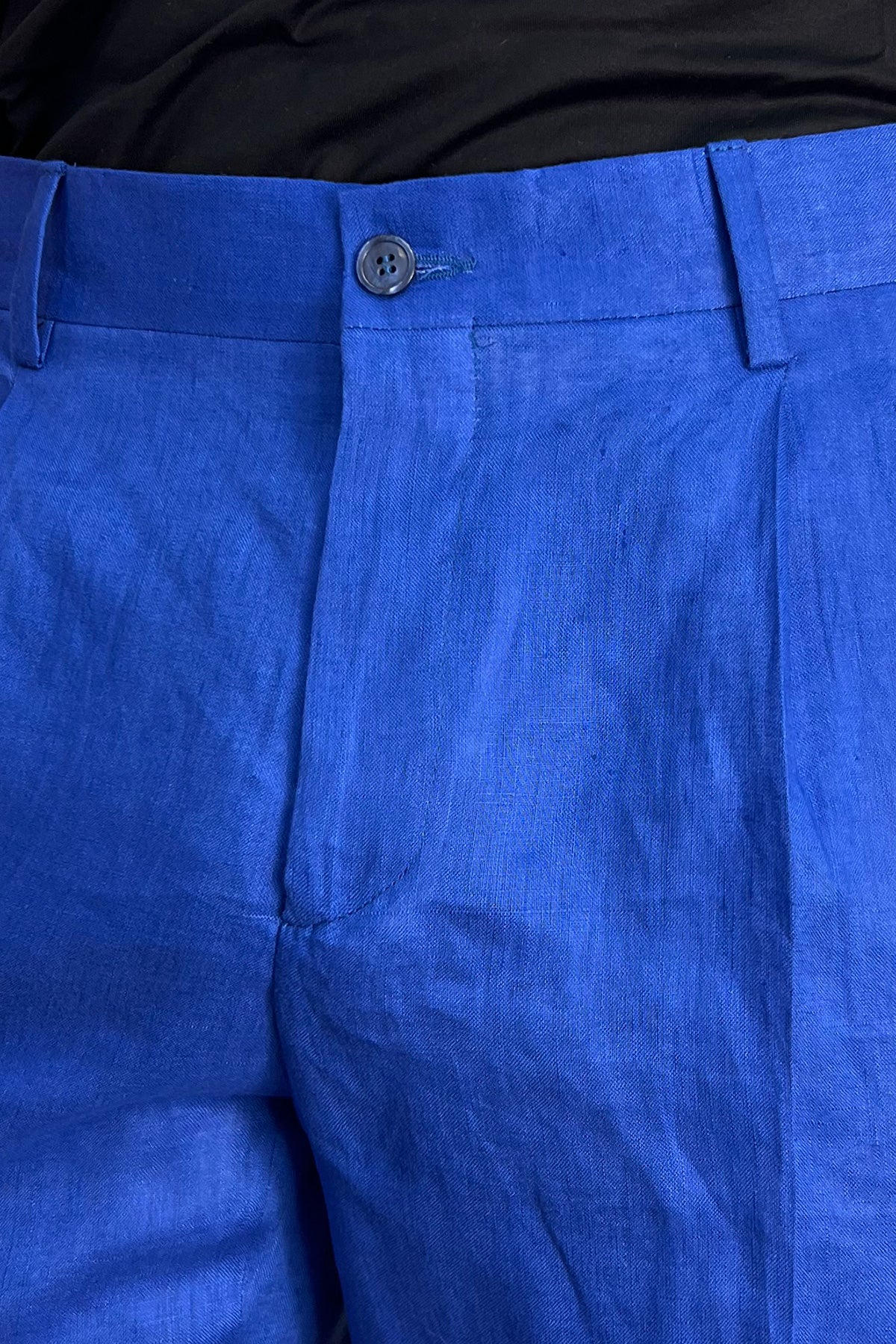 Bermuda uomo royal blu con doppia pinces vestibilità Regolare tasca america 100% Lino tinta unita made in italy