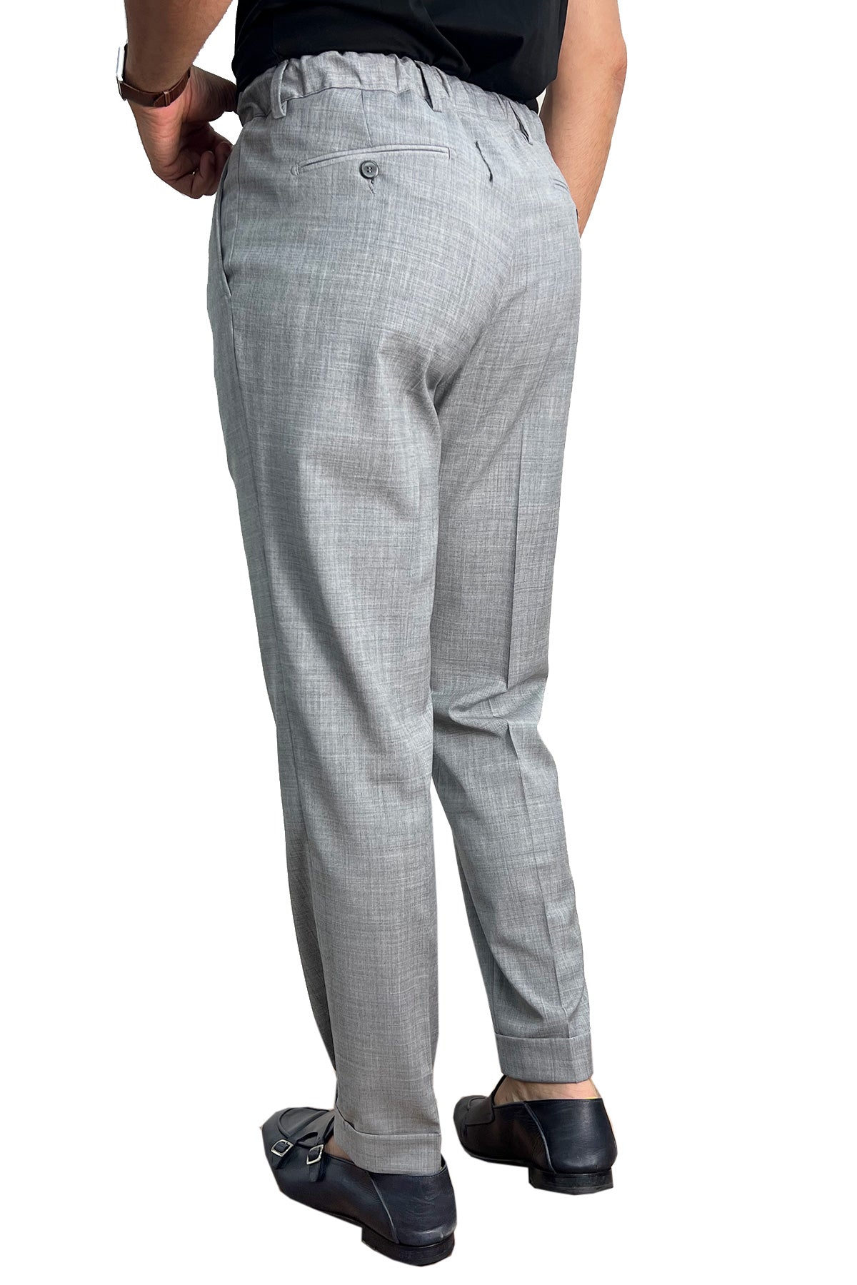 Pantalaccio uomo grigio chiaro fresco lana misto made in italy tasca america con doppia pence e laccio in vita risvolto 5cm