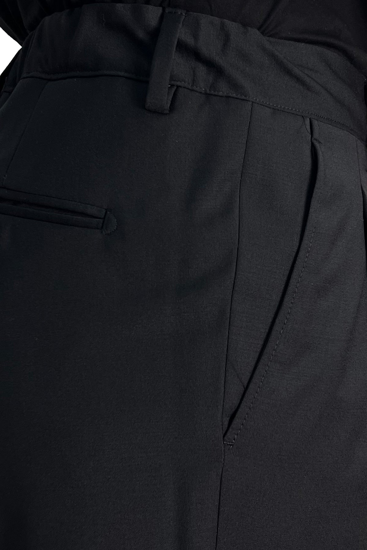Pantalaccio uomo nero fresco lana misto made in italy tasca america con doppia pence e laccio in vita risvolto 5cm