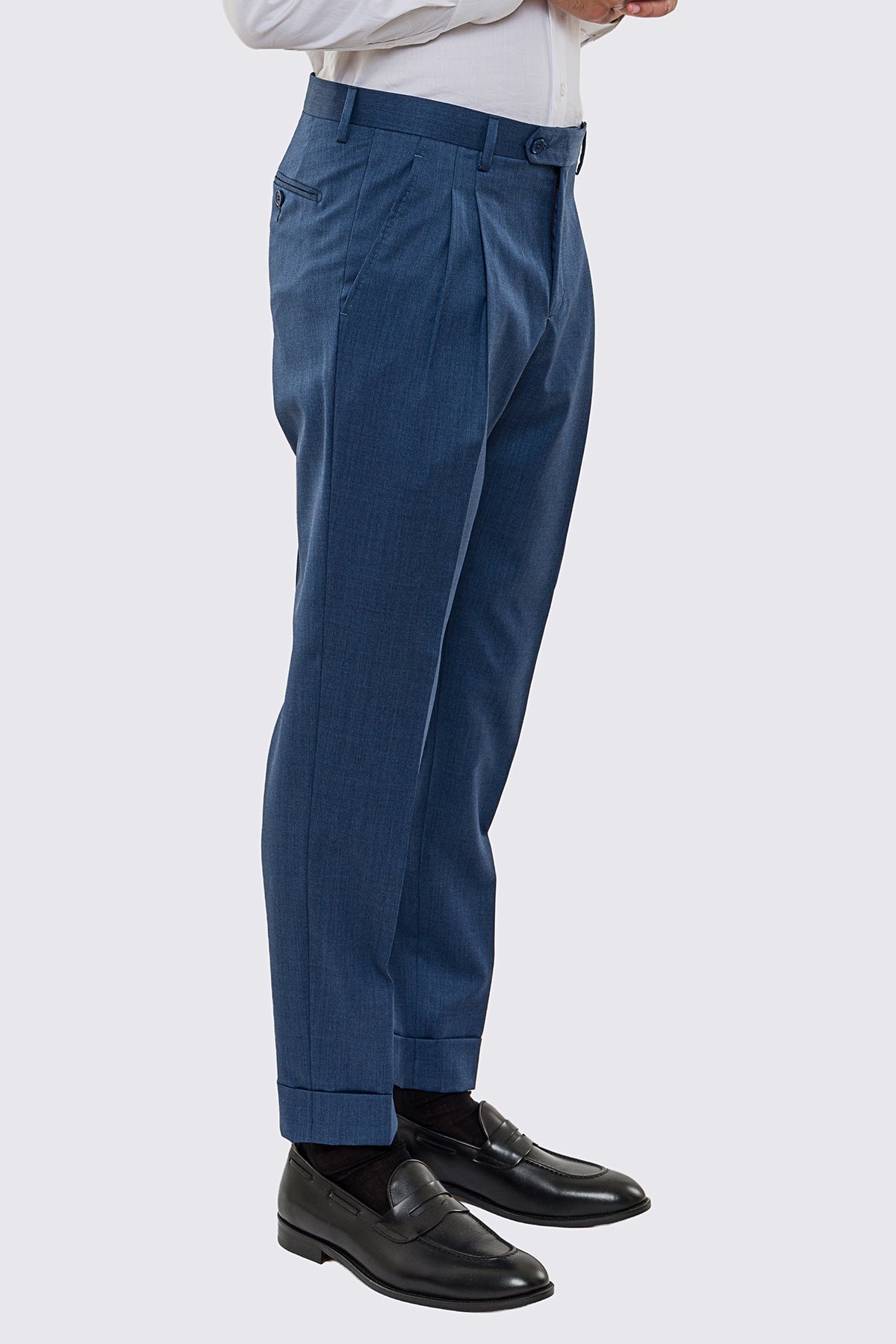 Abito uomo doppiopetto Denim fresco lana super 130's Vitale Barberis Canonico sfoderata Rever a lancia tasche a filo