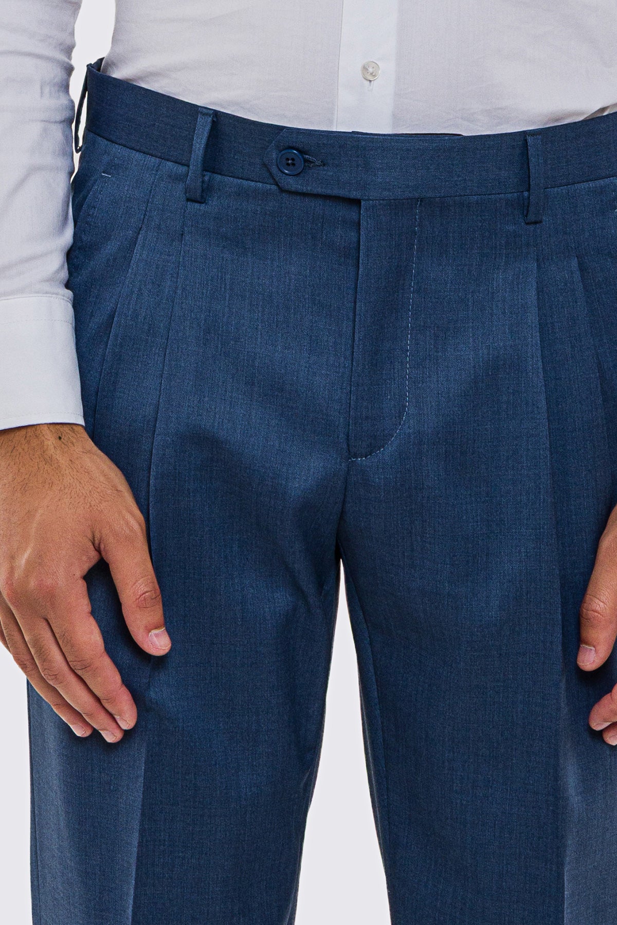 Abito uomo doppiopetto Denim fresco lana super 130's Vitale Barberis Canonico sfoderata Rever a lancia tasche a filo