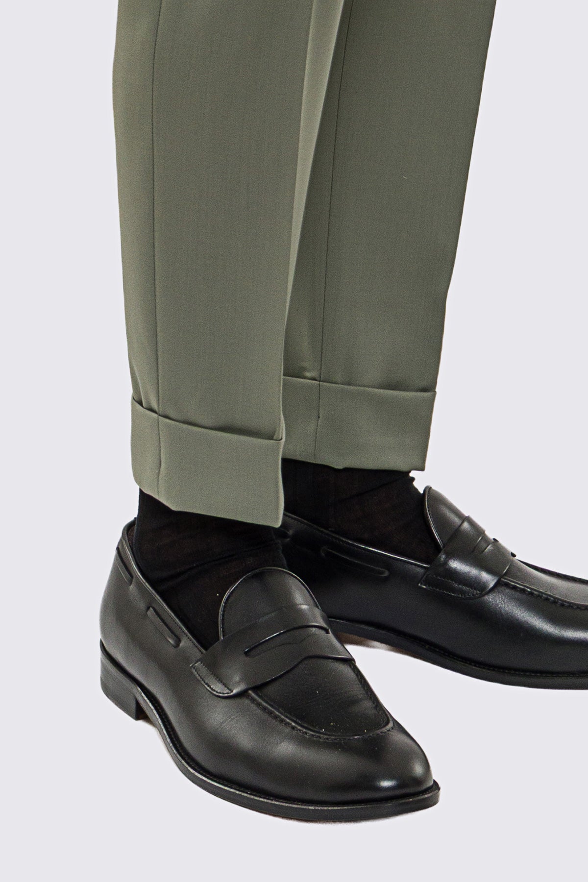 Pantalone uomo verde salvia vita alta con 2 pinces tasca america in fresco lana 100% Vitale Barberis Canonico risvolto 5cm