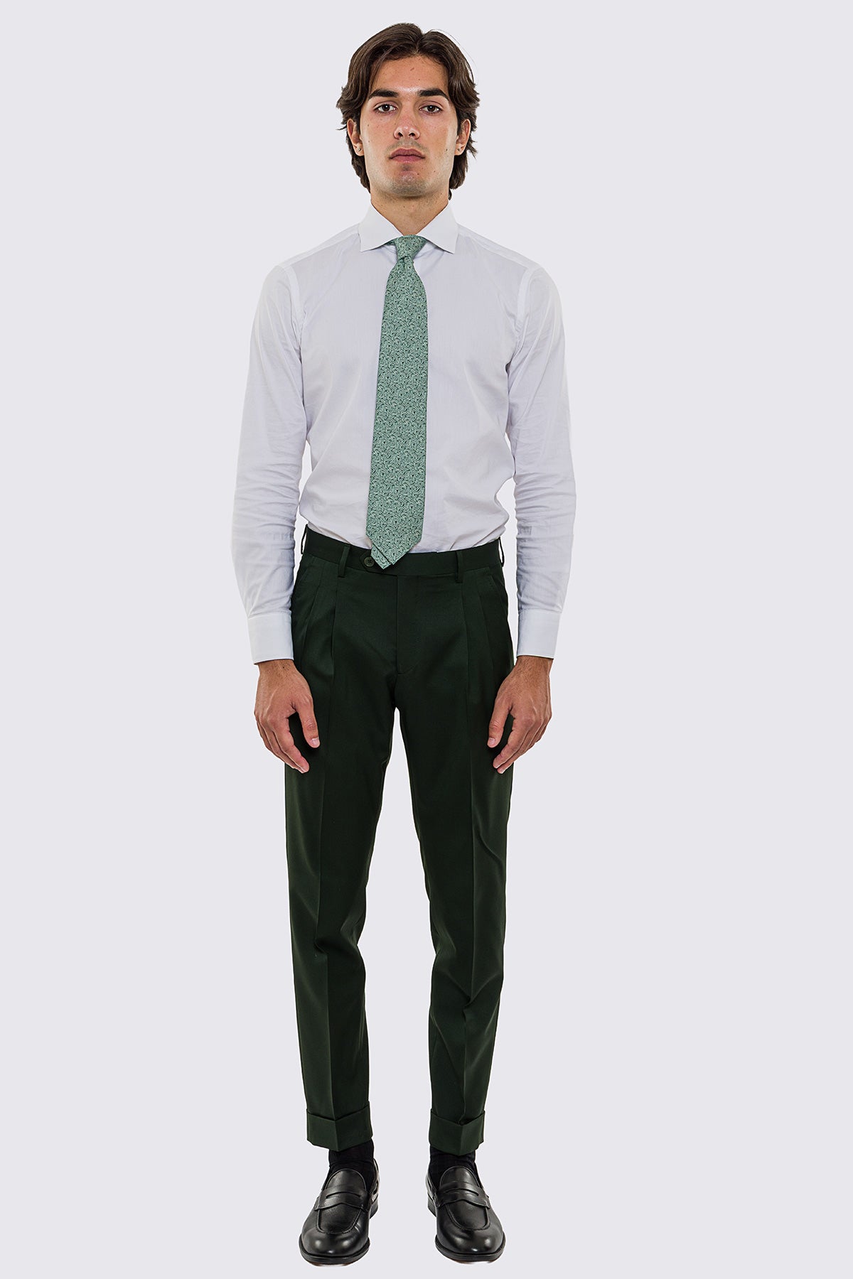 Abito uomo doppiopetto verde scuro fresco lana super 130's Vitale Barberis Canonico sfoderata Rever a lancia tasche a filo
