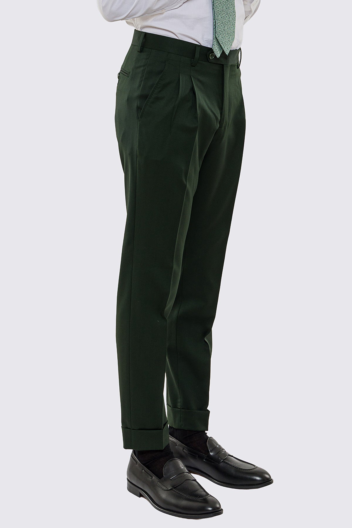 Abito uomo doppiopetto verde scuro fresco lana super 130's Vitale Barberis Canonico sfoderata Rever a lancia tasche a filo