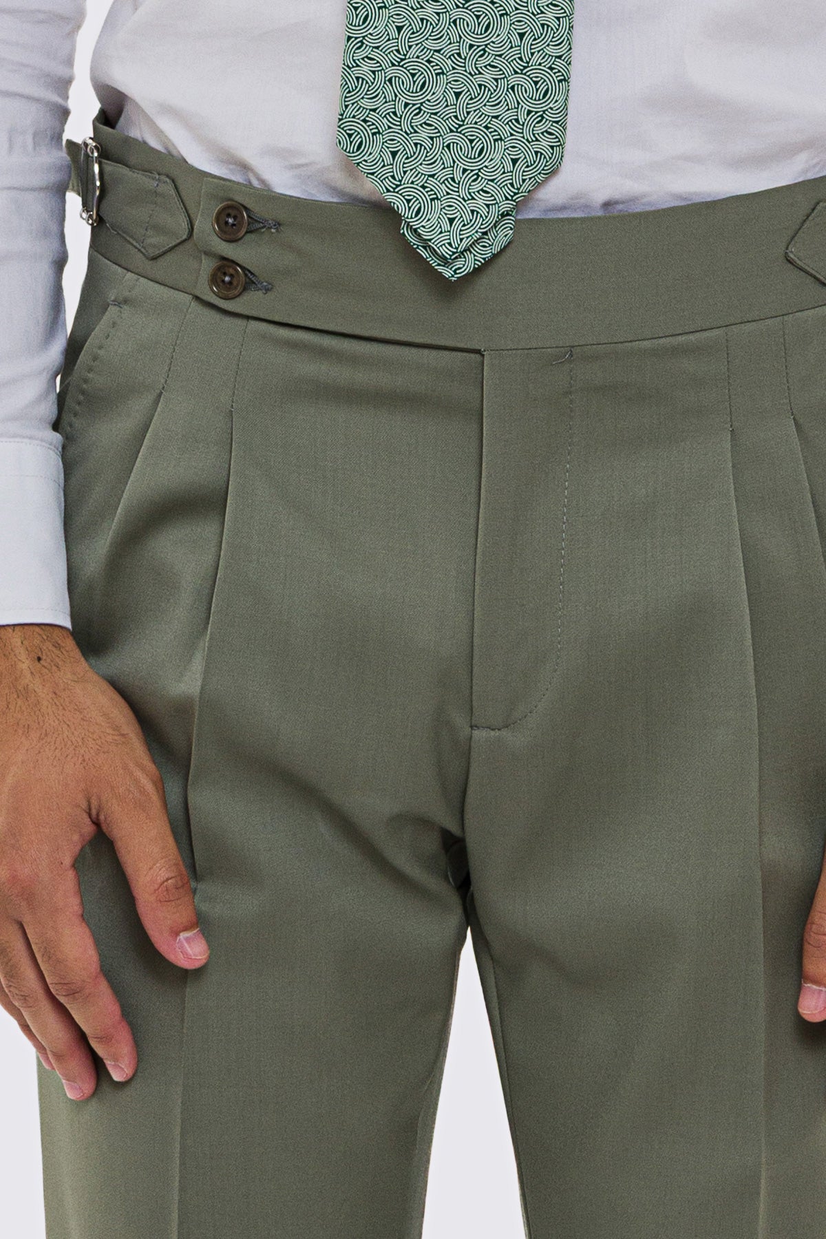 Abito uomo Monopetto salvia fresco lana super 130's Vitale Barberis Canonico sfoderata Rever a lancia tasche a toppe