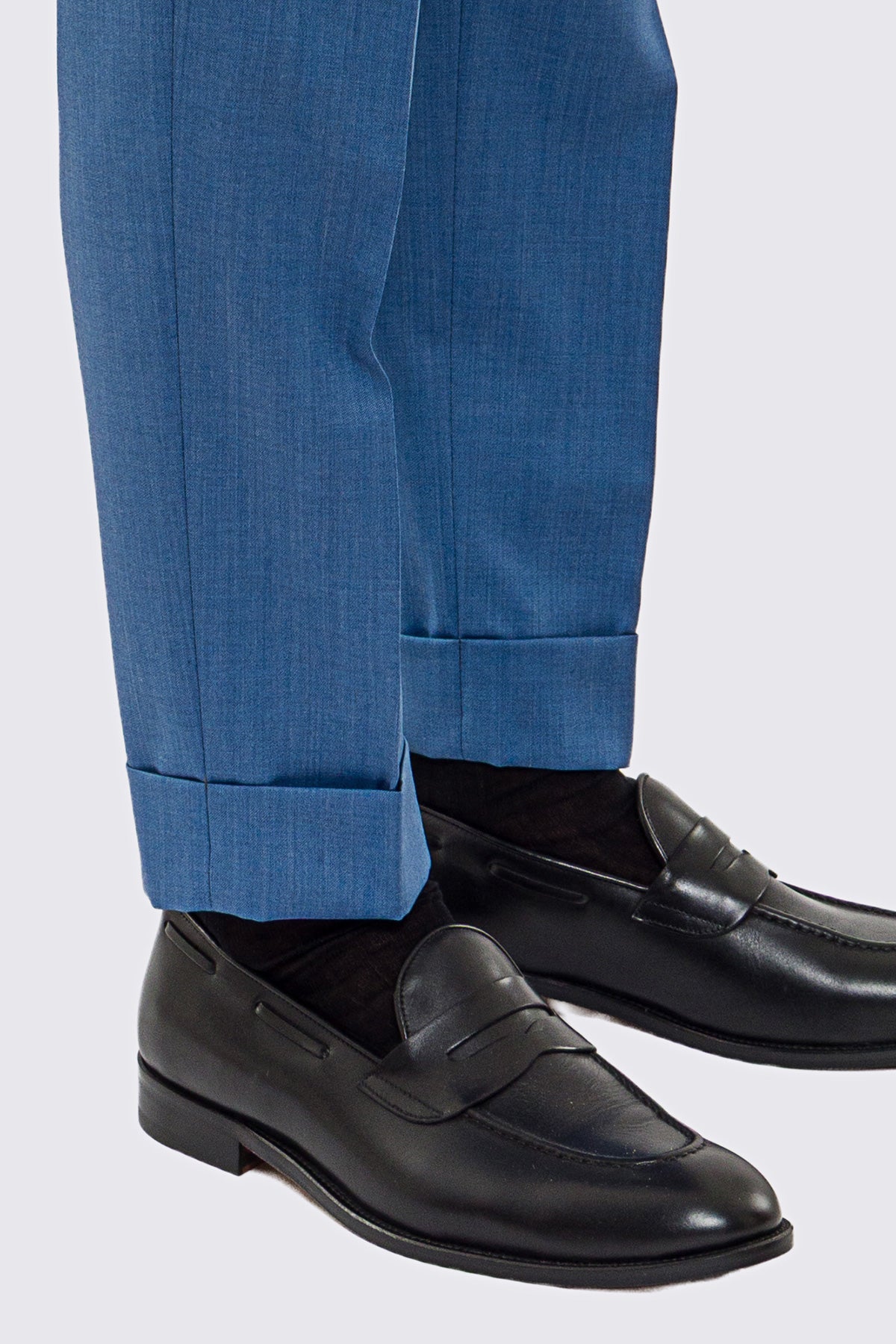 Pantalone uomo Denim vita alta con fibbie laterali regolabili 2 pinces tasca america in fresco lana 100% Vitale Barberis Canonico risvolto 5cm