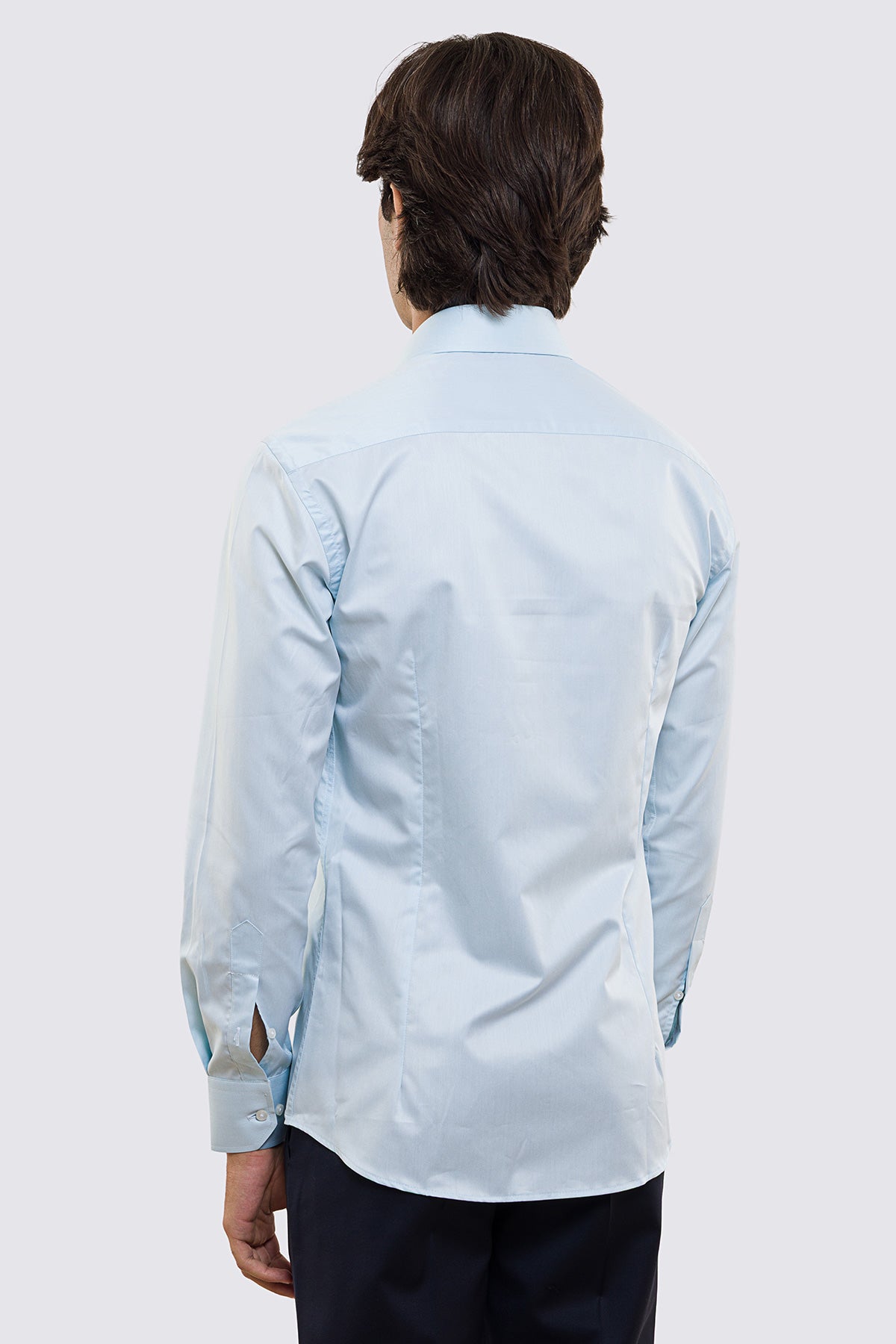 Camicia color tiffany slim fit 100% cotone no iron tinta unita collo semi francese polsino smussato mileta tessuti