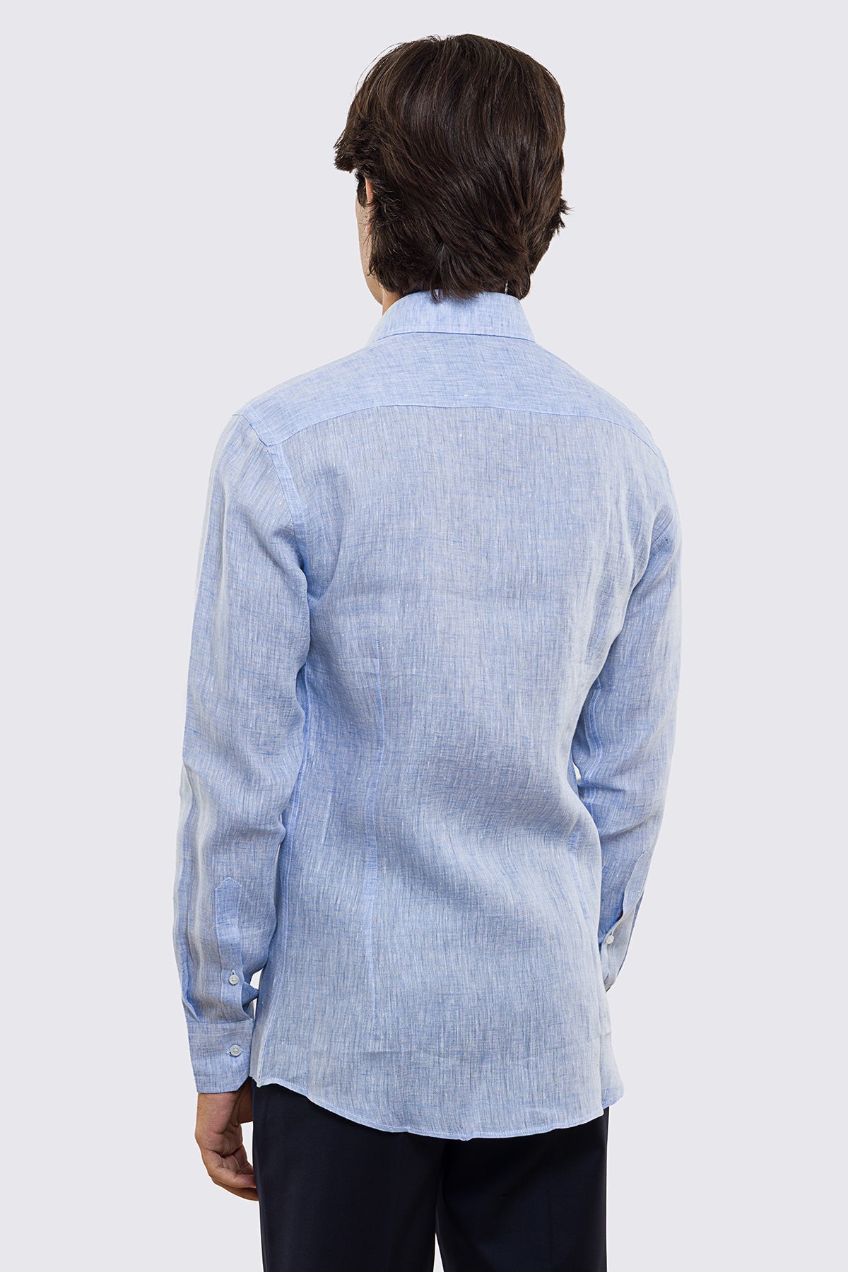 Camicia Celeste in Lino 100% made in italy da uomo collo semi francese morbido slim fit effetto melange mileta tessuti
