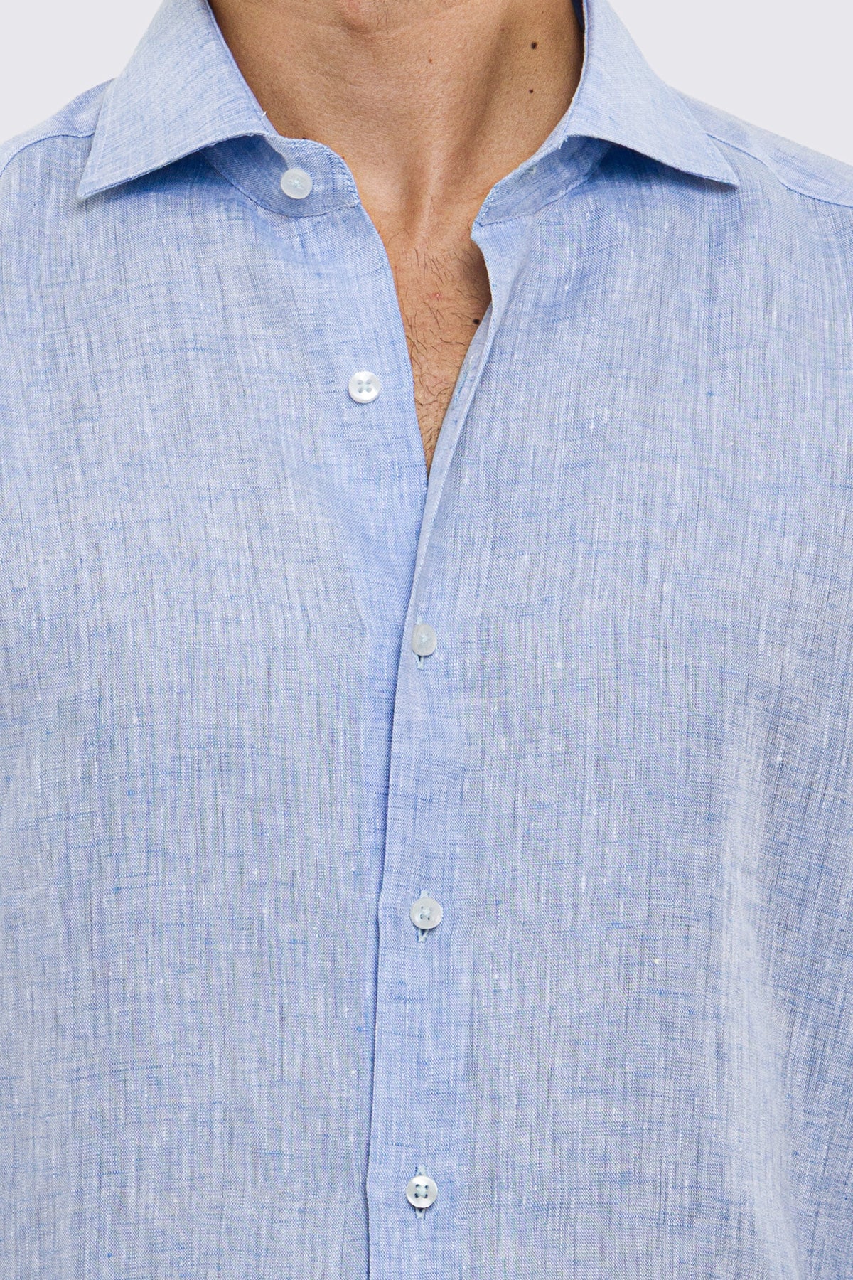 Camicia Celeste in Lino 100% made in italy da uomo collo semi francese morbido slim fit effetto melange mileta tessuti
