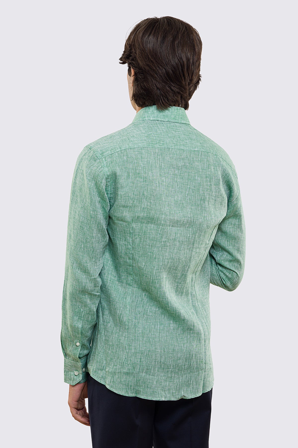 Camicia Verde in Lino 100% made in italy da uomo collo semi francese morbido slim fit effetto melange mileta tessuti