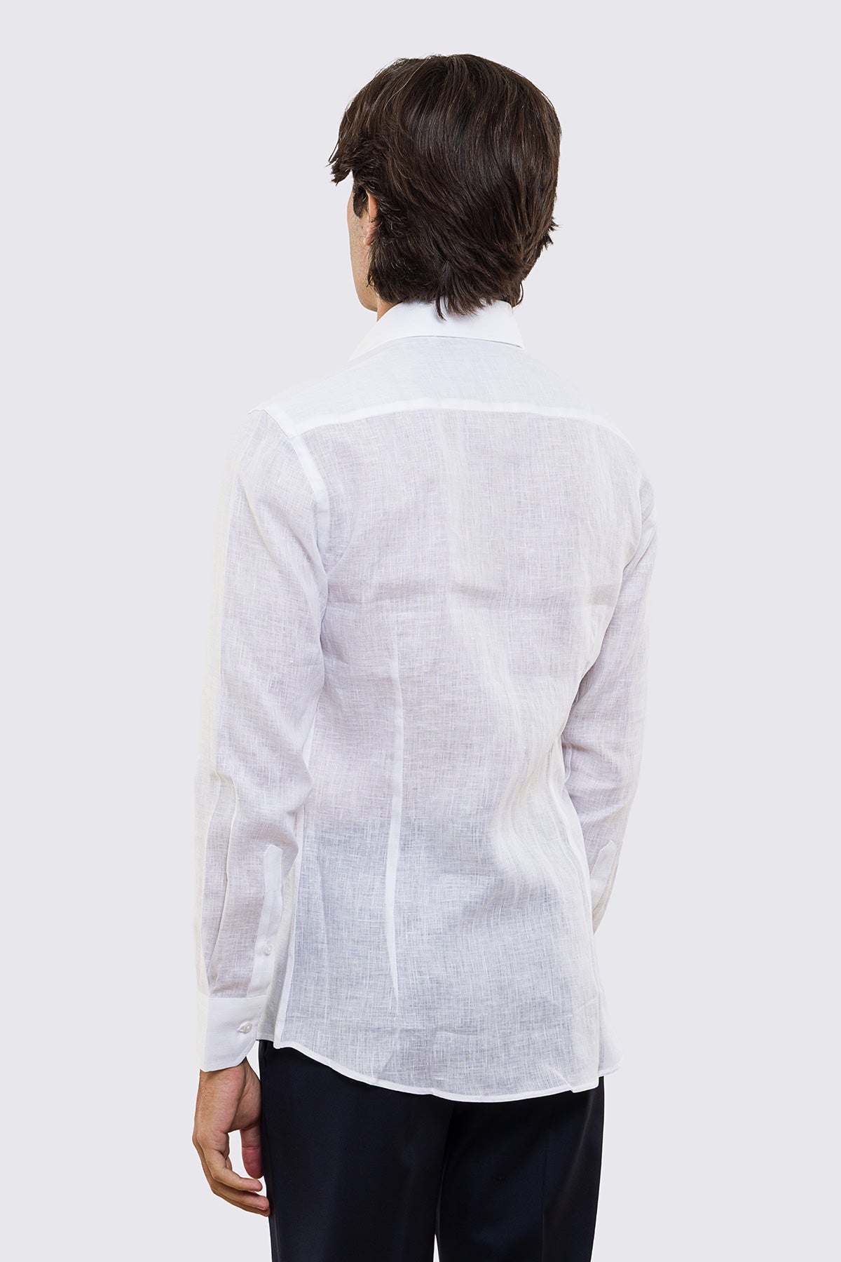 Camicia Bianca in Lino 100% made in italy da uomo collo semi francese morbido slim fit effetto melange mileta tessuti