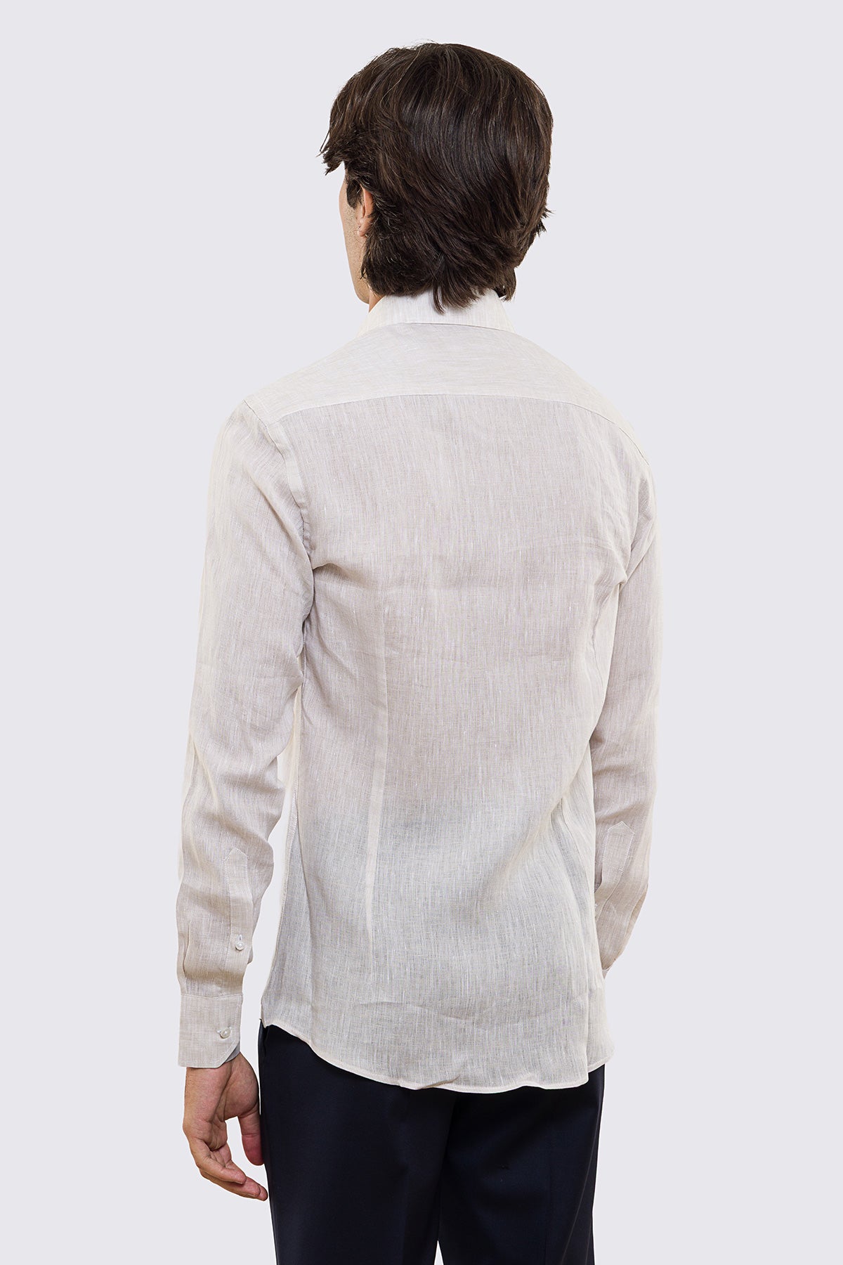 Camicia beige in Lino 100% made in italy da uomo collo semi francese morbido slim fit effetto melange mileta tessuti
