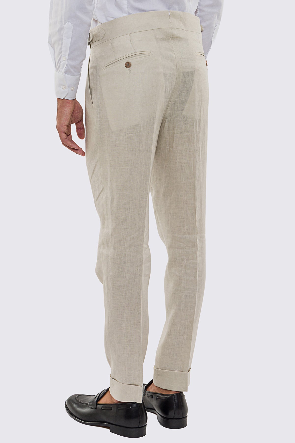 Abito uomo Monopetto Beige in lino 100% sfoderata Rever classico 11 cm tasche a toppe