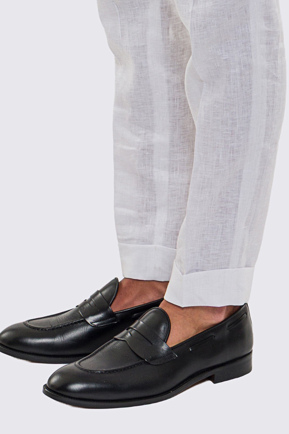 Pantalone bianco Vita  Alta Uomo In Lino 100% Doppia Pinces Fibbie Laterali E Risvolto 5cm