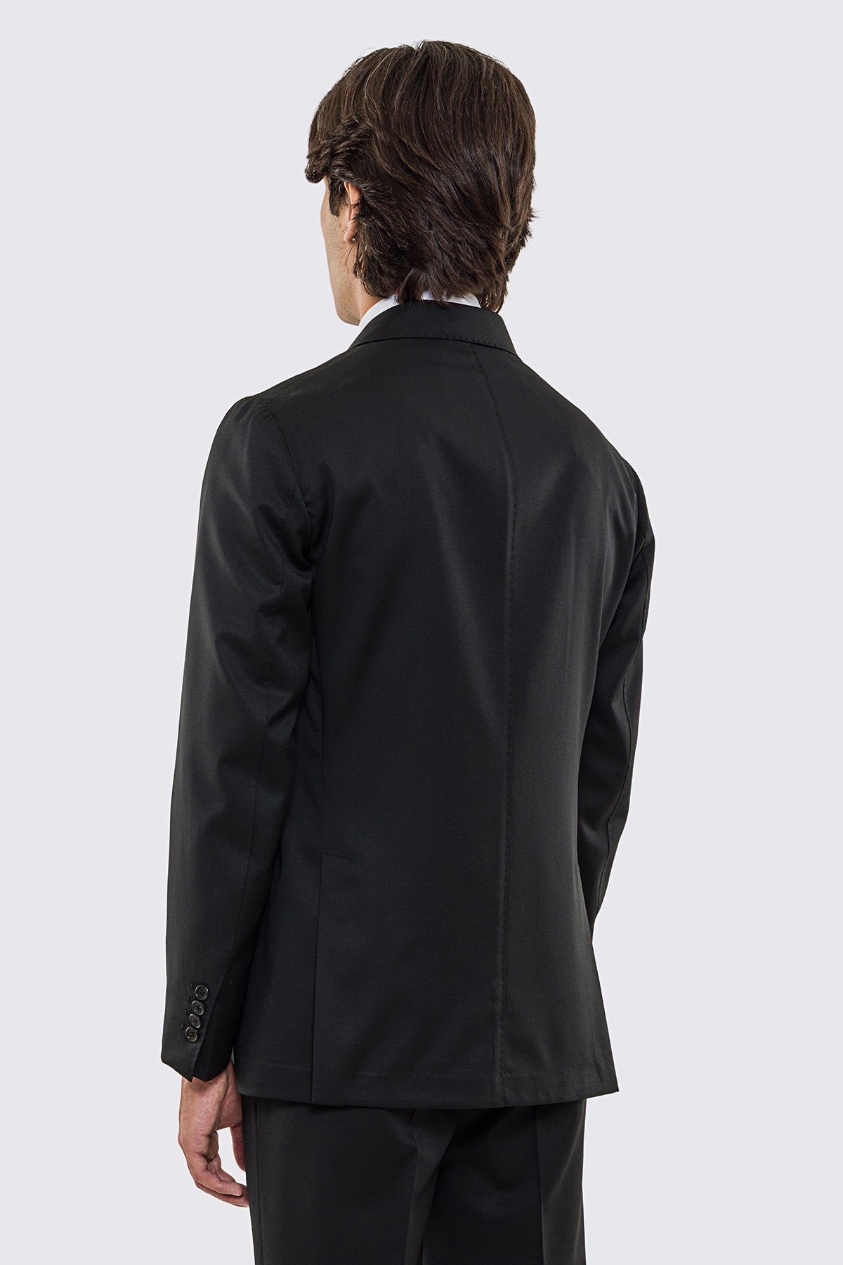 Giacca uomo doppiopetto nera fresco lana super 130's Vitale Barberis Canonico sfoderata Rever a lancia tasche a filo