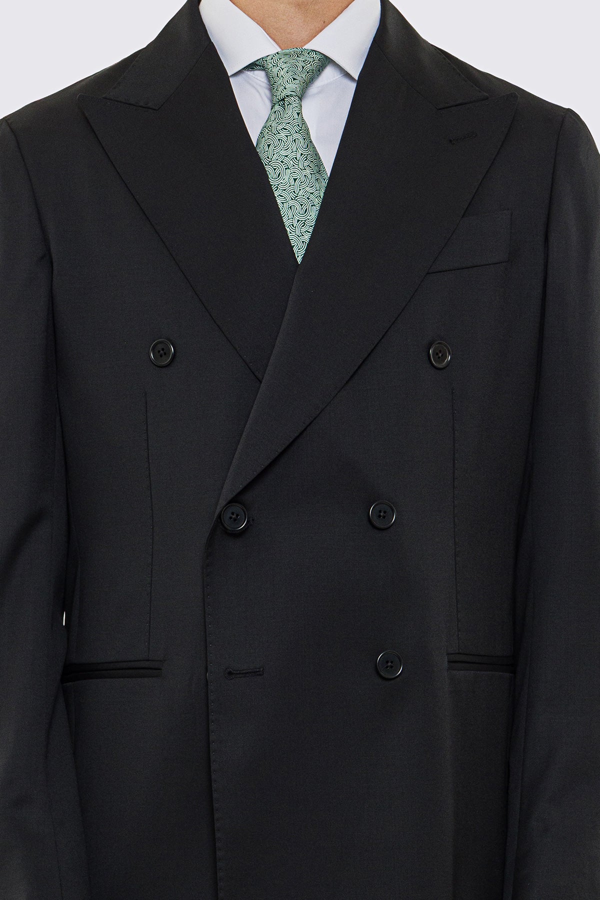 Giacca uomo doppiopetto nera fresco lana super 130's Vitale Barberis Canonico sfoderata Rever a lancia tasche a filo