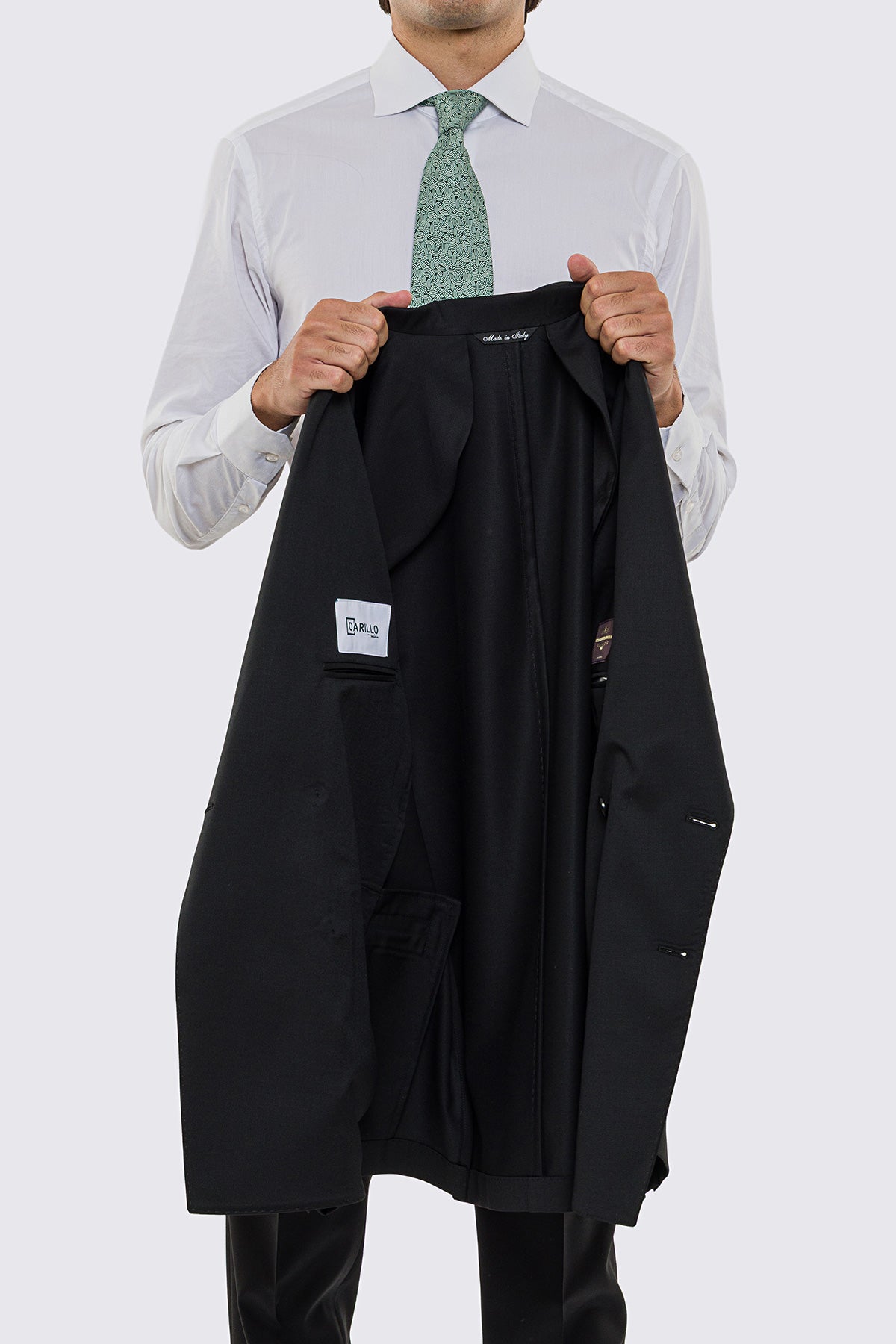 Giacca uomo doppiopetto nera fresco lana super 130's Vitale Barberis Canonico sfoderata Rever a lancia tasche a filo