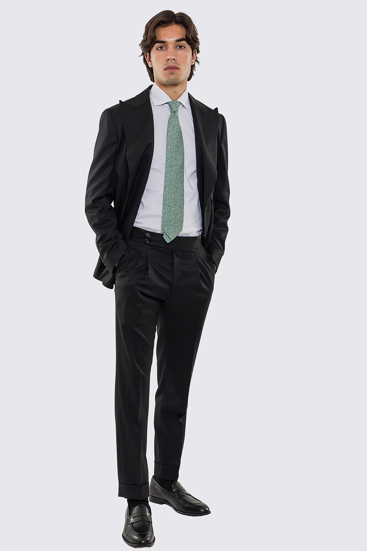 Giacca uomo doppiopetto nera fresco lana super 130's Vitale Barberis Canonico sfoderata Rever a lancia tasche a filo
