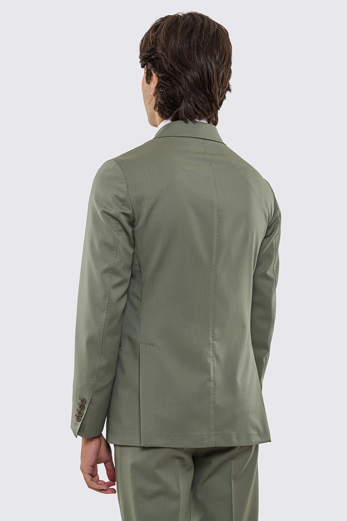 Abito uomo doppiopetto verde salvia fresco lana super 130's Vitale Barberis Canonico sfoderata Rever a lancia tasche a filo