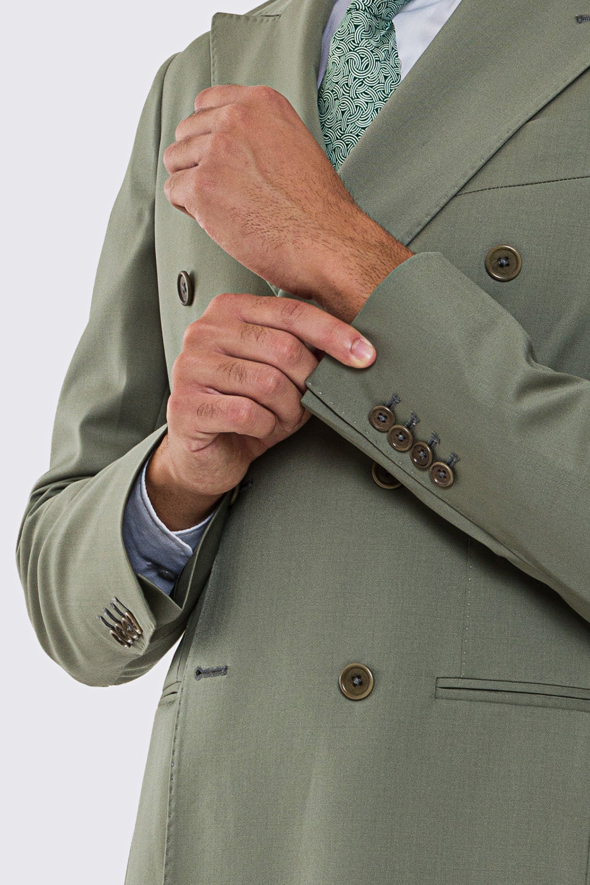 Abito uomo doppiopetto verde salvia fresco lana super 130's Vitale Barberis Canonico sfoderata Rever a lancia tasche a filo