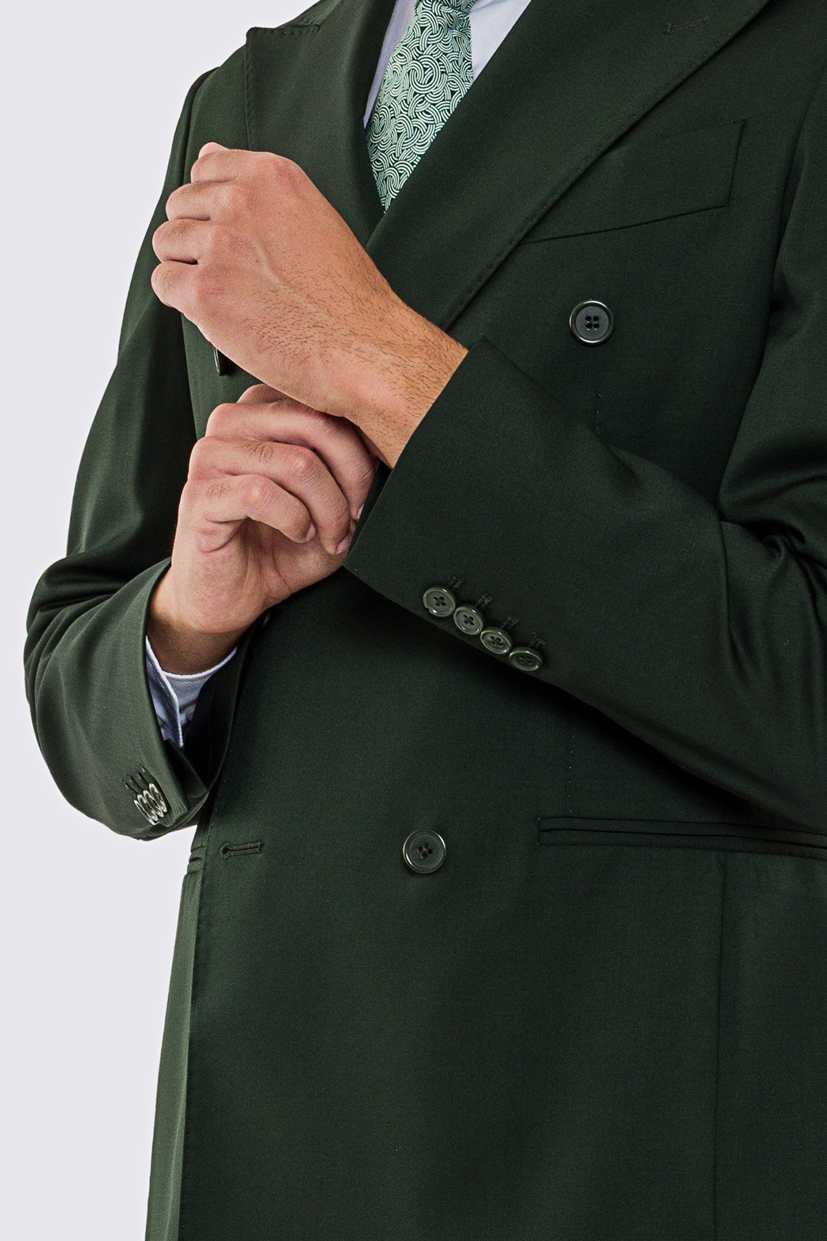 Abito uomo doppiopetto verde scuro fresco lana super 130's Vitale Barberis Canonico sfoderata Rever a lancia tasche a filo