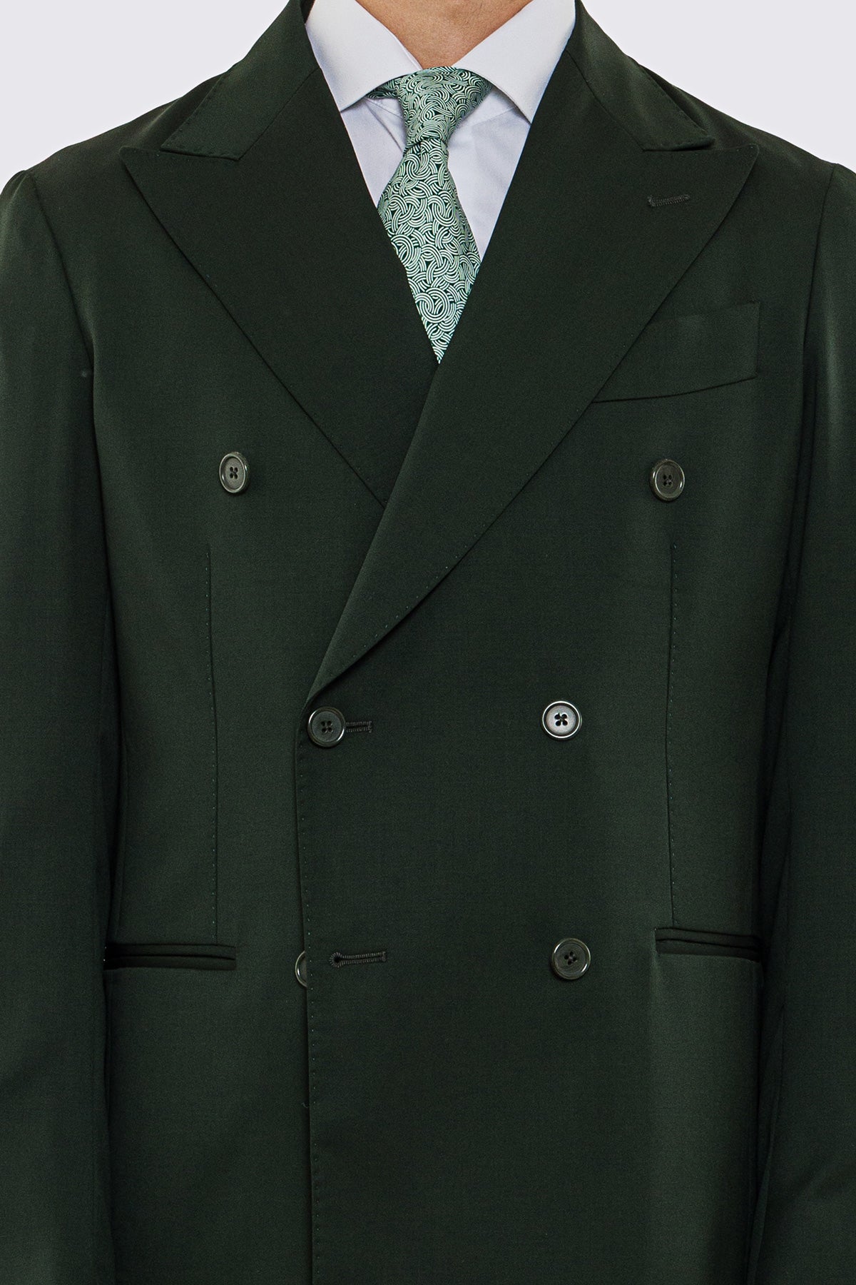 Abito uomo doppiopetto verde scuro fresco lana super 130's Vitale Barberis Canonico sfoderata Rever a lancia tasche a filo