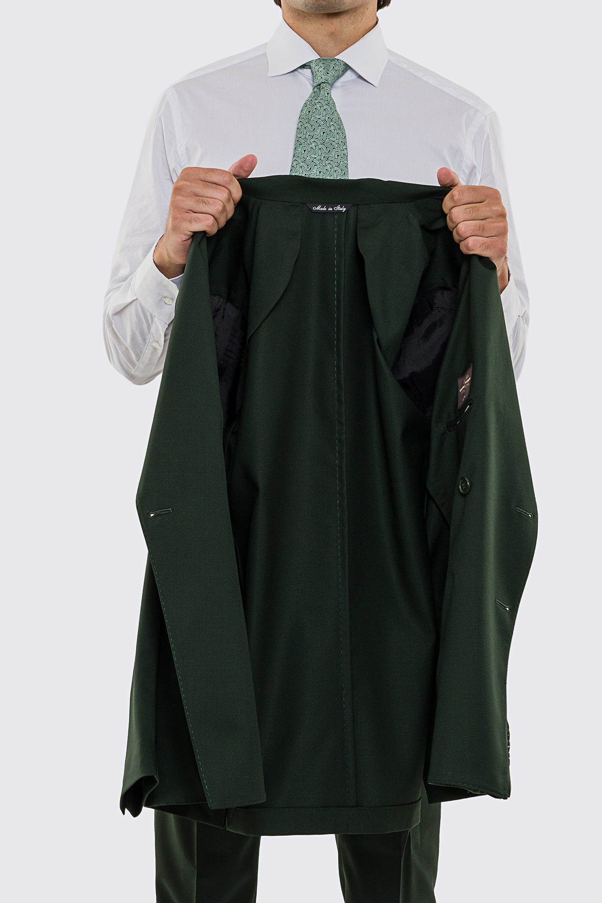 Giacca uomo doppiopetto verde scuro fresco lana super 130's Vitale Barberis Canonico sfoderata Rever a lancia tasche a filo