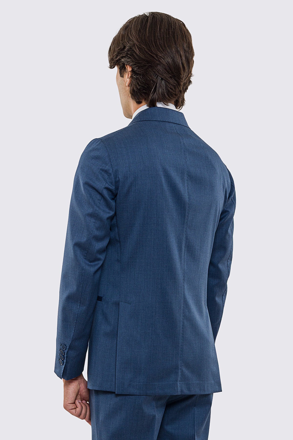 Abito uomo doppiopetto Denim fresco lana super 130's Vitale Barberis Canonico sfoderata Rever a lancia tasche a filo