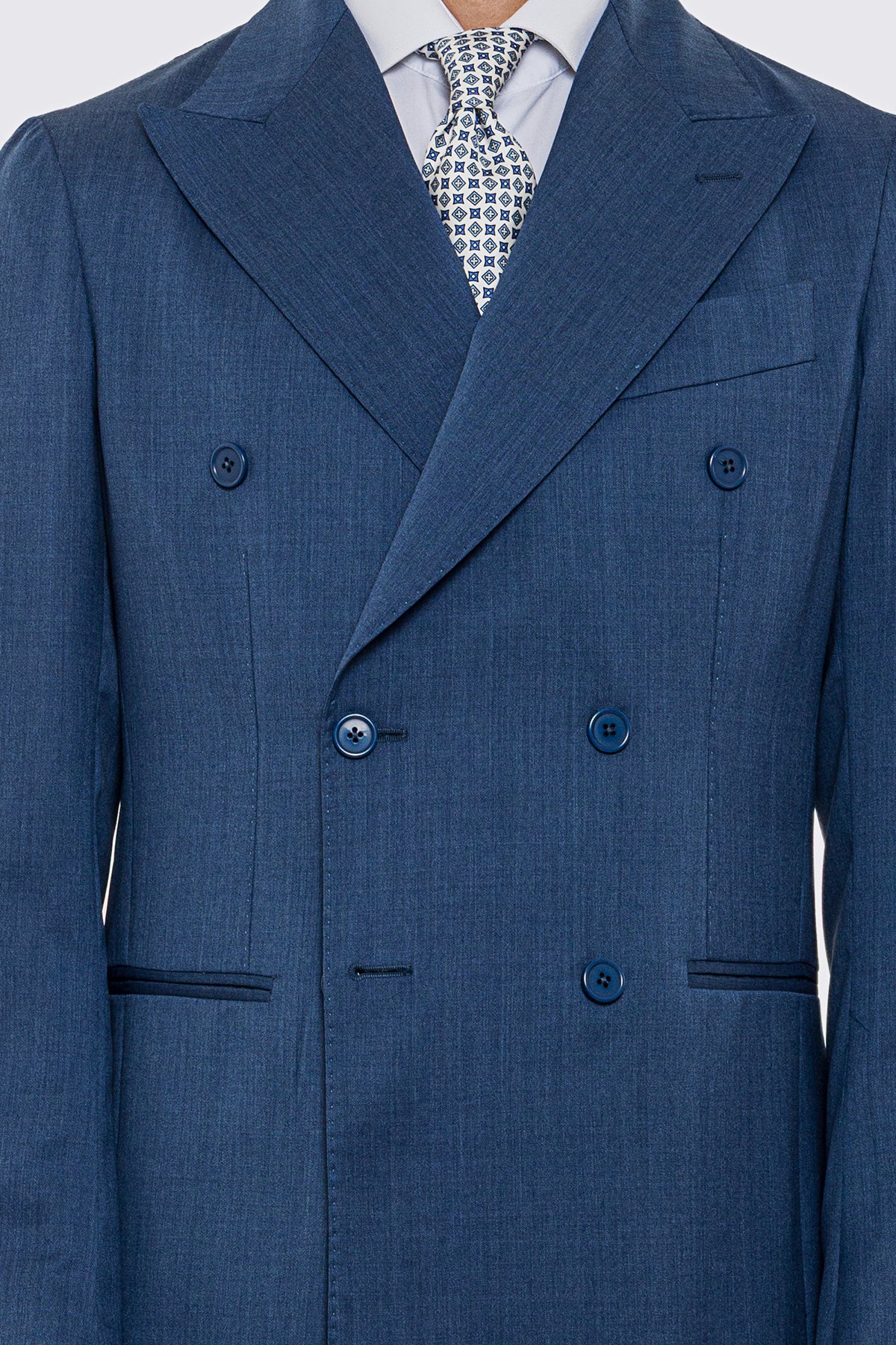 Abito uomo doppiopetto Denim fresco lana super 130's Vitale Barberis Canonico sfoderata Rever a lancia tasche a filo