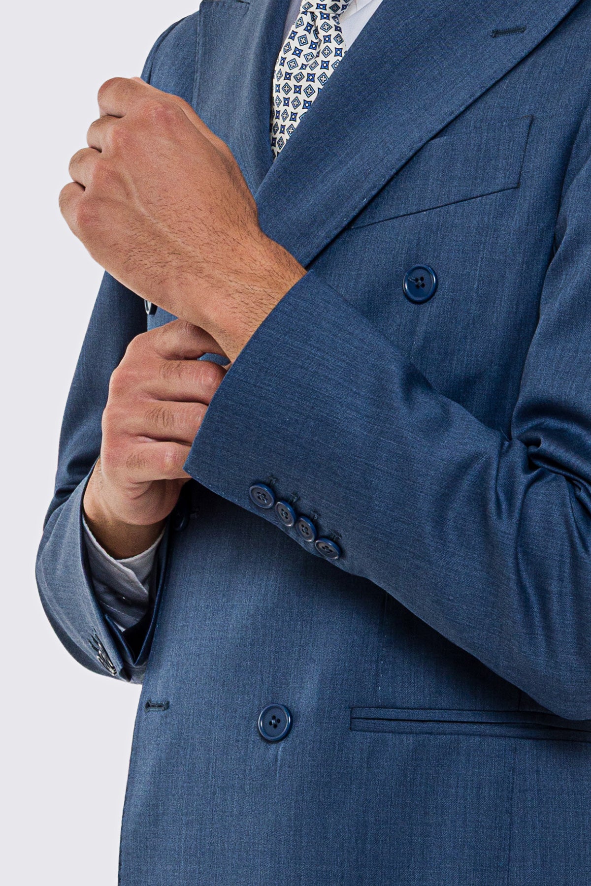 Abito uomo doppiopetto Denim fresco lana super 130's Vitale Barberis Canonico sfoderata Rever a lancia tasche a filo