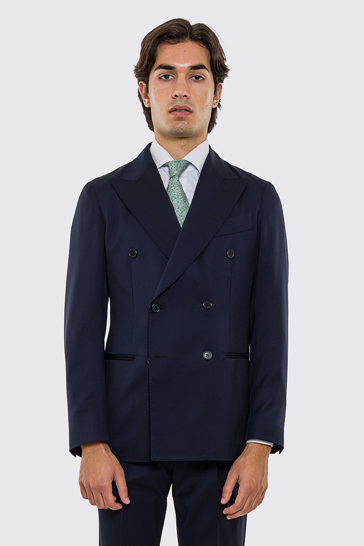 Giacca uomo doppiopetto blu notte fresco lana super 130's Vitale Barberis Canonico sfoderata Rever a lancia tasche a filo