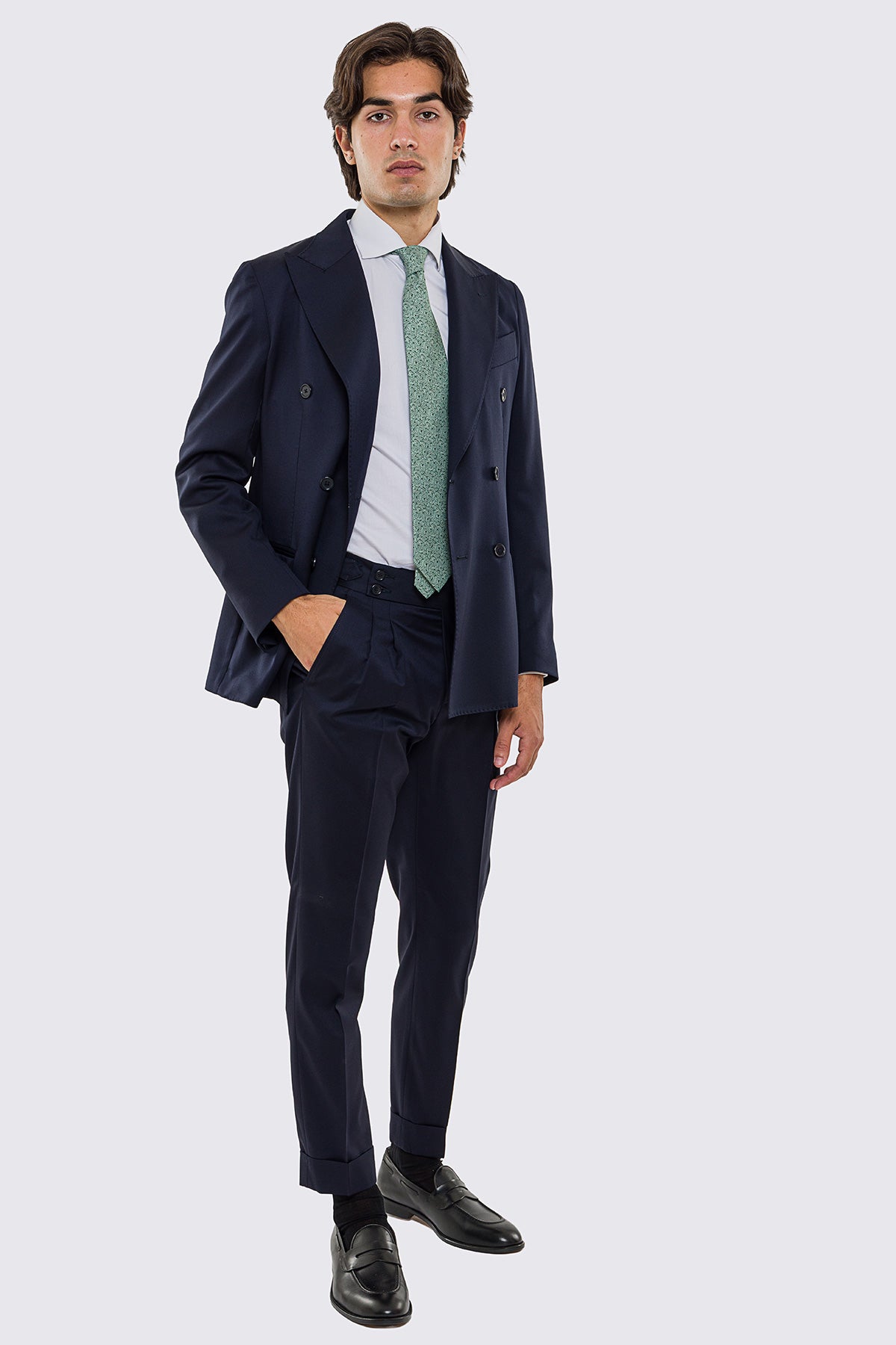 Giacca uomo doppiopetto blu notte fresco lana super 130's Vitale Barberis Canonico sfoderata Rever a lancia tasche a filo