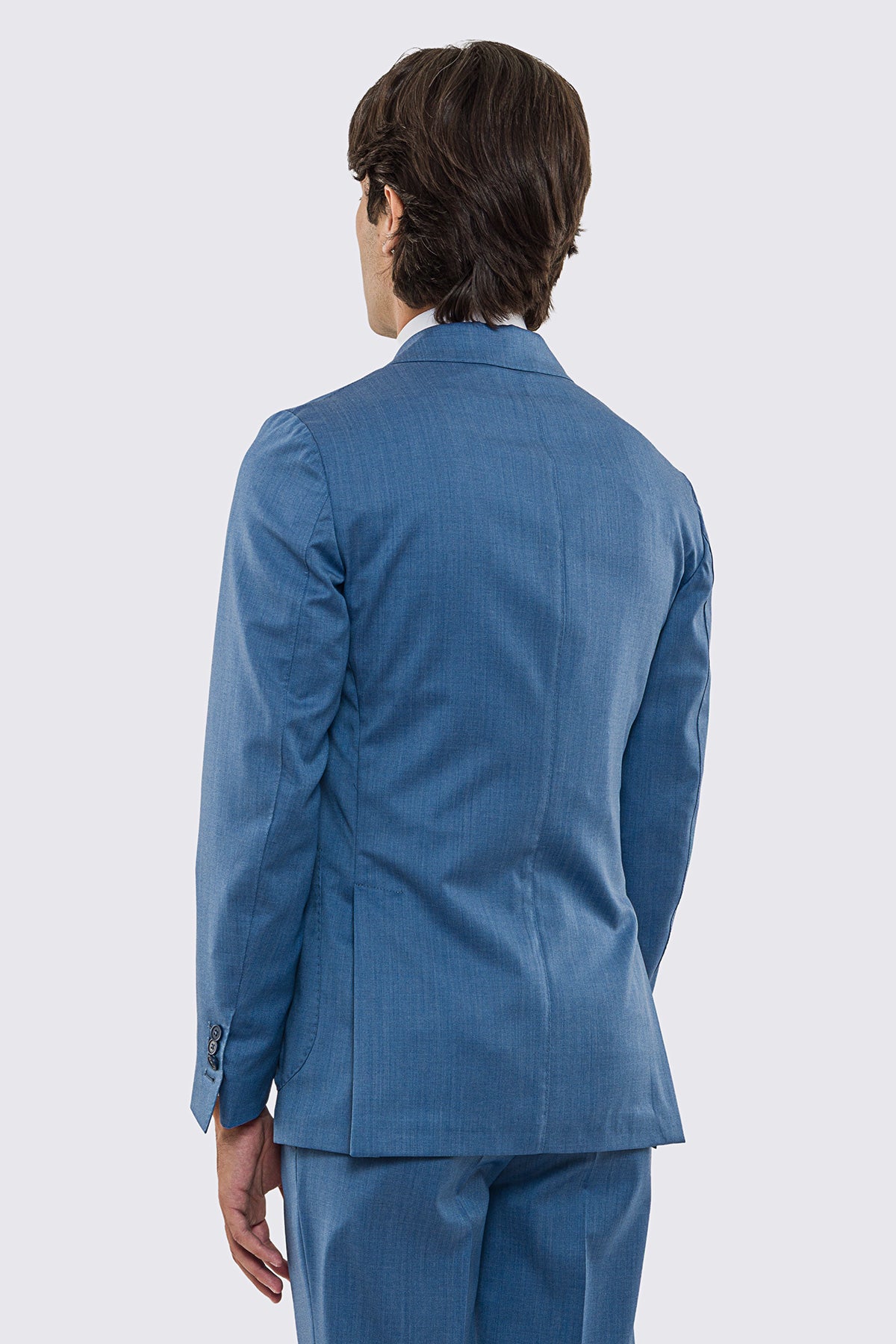 Giacca uomo Monopetto Denim fresco lana super 130's Vitale Barberis Canonico sfoderata Rever a lancia tasche a toppe