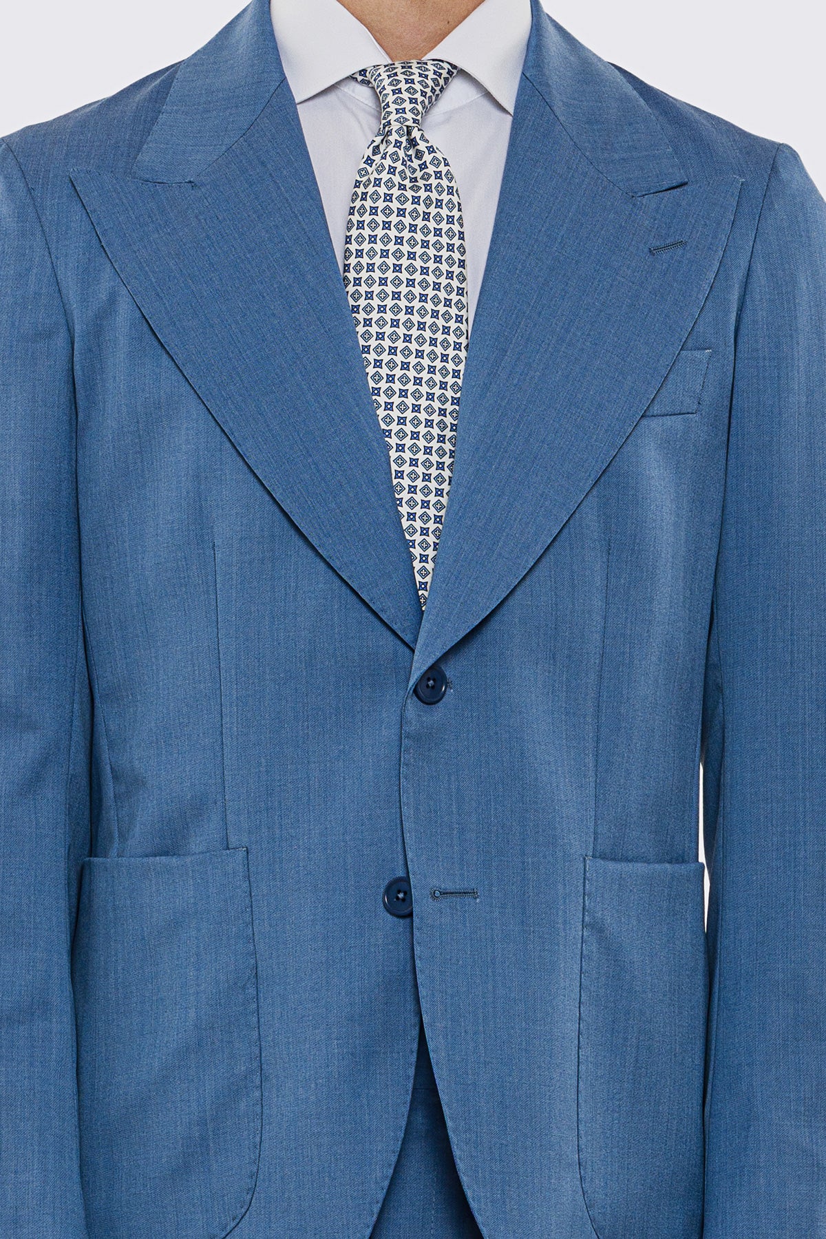 Giacca uomo Monopetto Denim fresco lana super 130's Vitale Barberis Canonico sfoderata Rever a lancia tasche a toppe