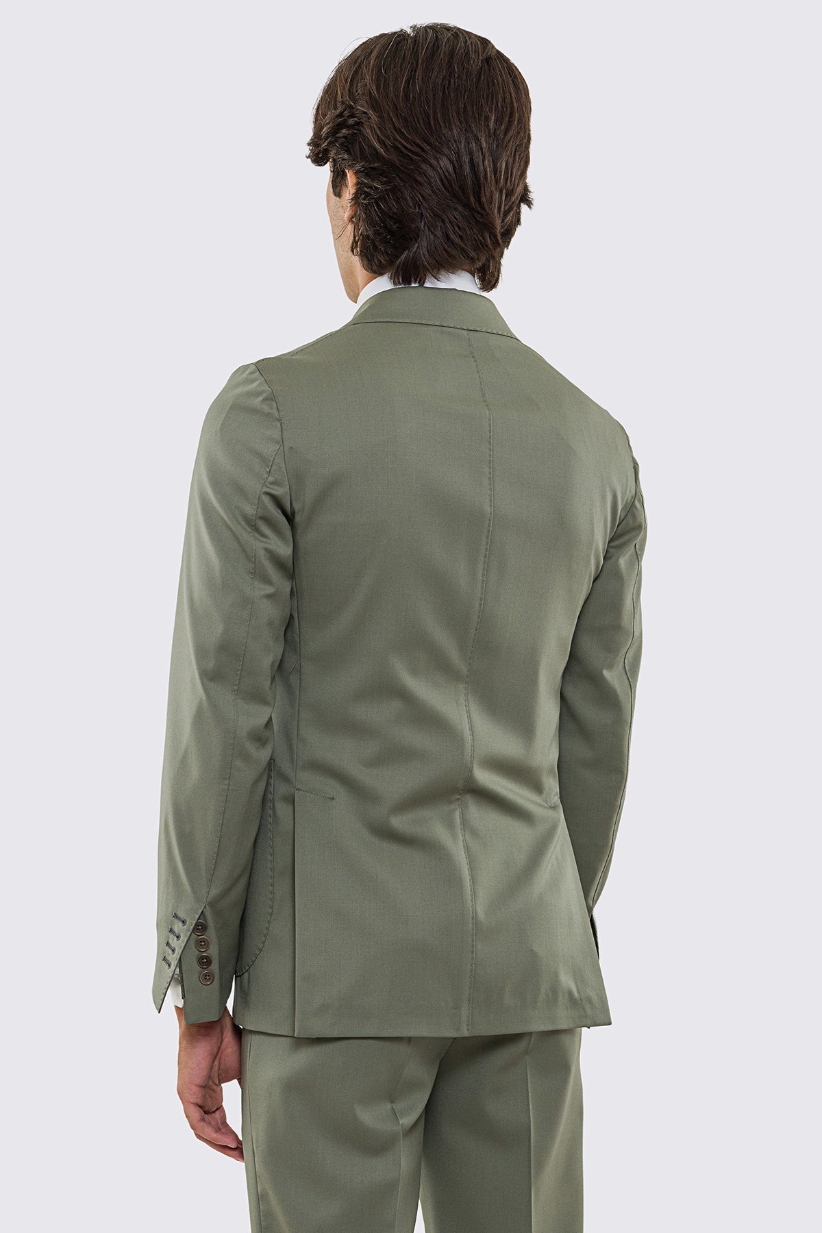 Giacca uomo Monopetto salvia fresco lana super 130's Vitale Barberis Canonico sfoderata Rever a lancia tasche a toppe