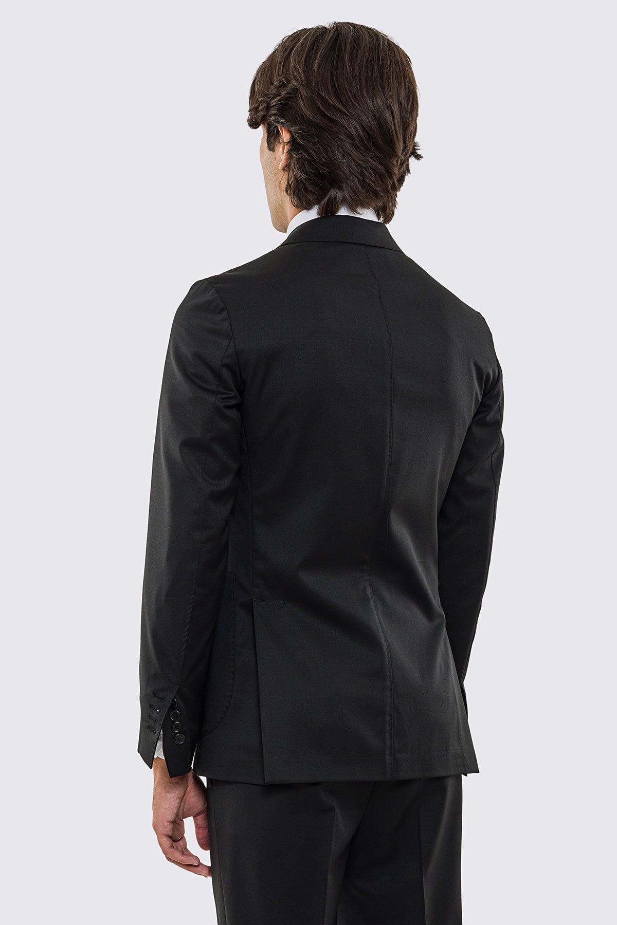 Abito uomo Monopetto nera fresco lana super 130's Vitale Barberis Canonico sfoderata Rever a lancia tasche a toppe