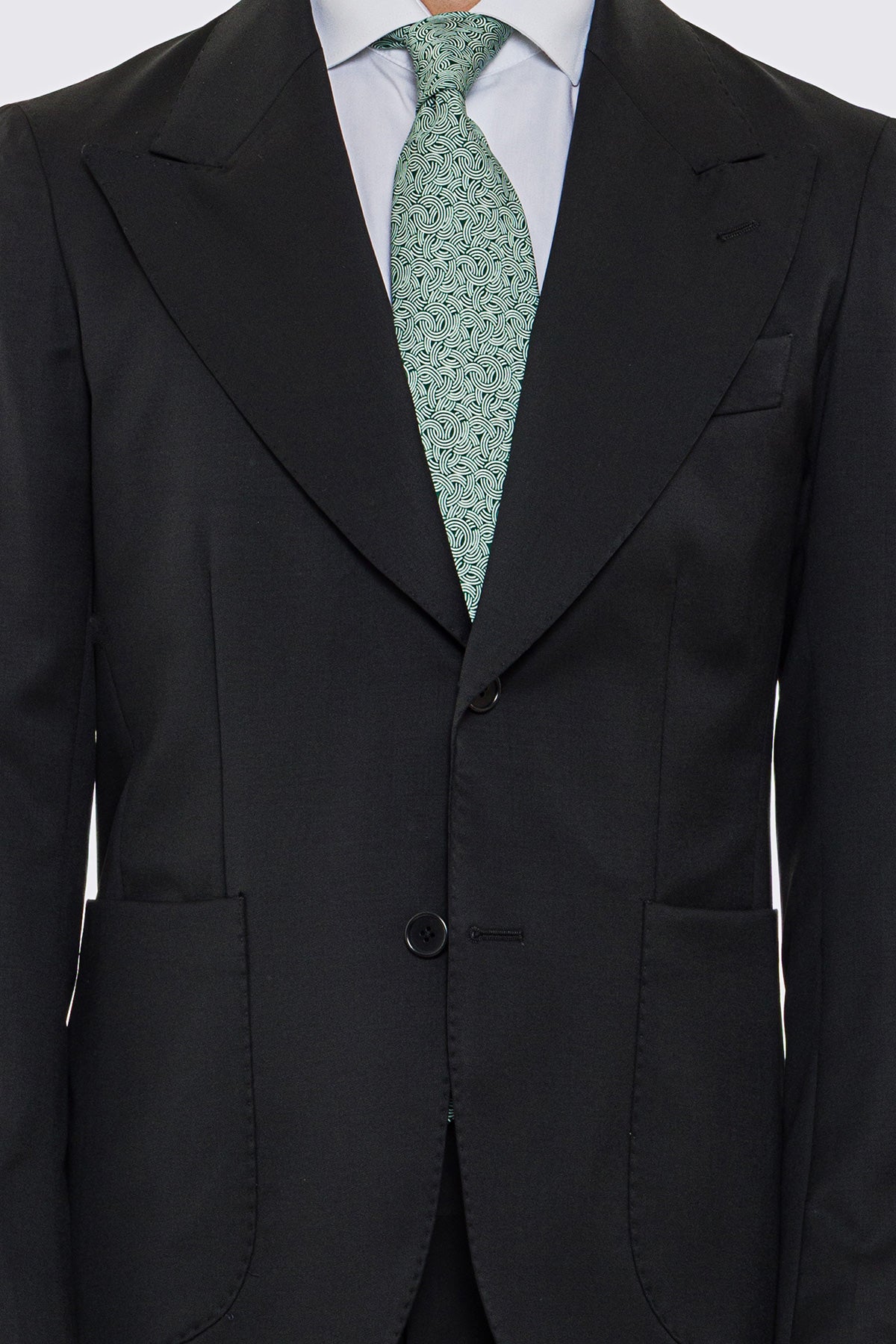 Giacca uomo Monopetto nera fresco lana super 130's Vitale Barberis Canonico sfoderata Rever a lancia tasche a toppe