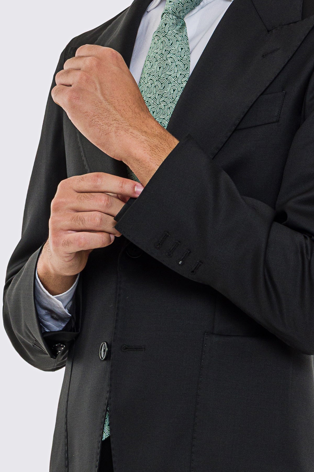 Giacca uomo Monopetto nera fresco lana super 130's Vitale Barberis Canonico sfoderata Rever a lancia tasche a toppe