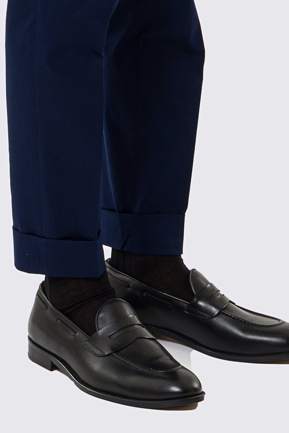 Pantalone uomo Blu vita alta con fibbie laterali tasca america in cotone leggermente elastico risvolto 5cm made in italy