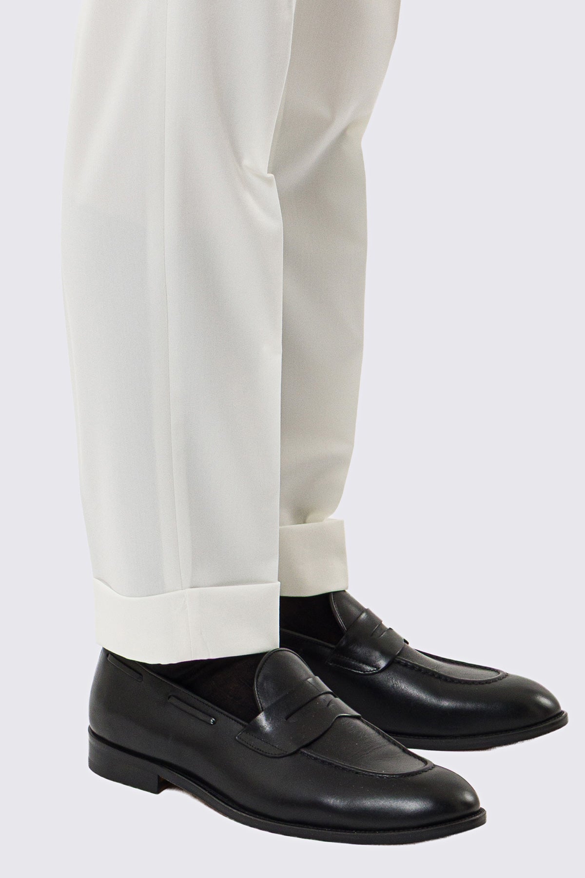 Pantalone uomo Bianco vita alta con fibbie laterali tasca america effetto fresco lana risvolto 5cm made in italy
