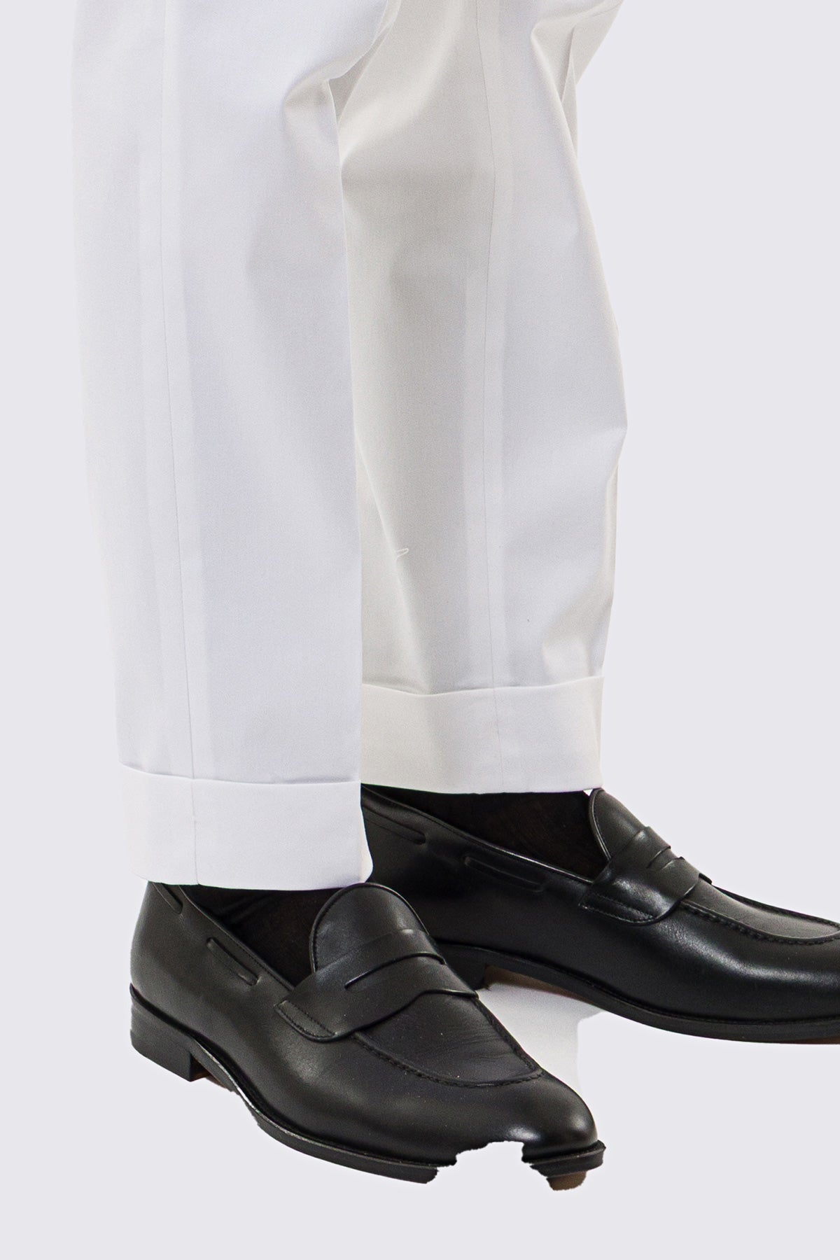 Pantalone uomo Bianco vita alta con fibbie laterali tasca america in cotone leggermente elastico risvolto 5cm made in italy
