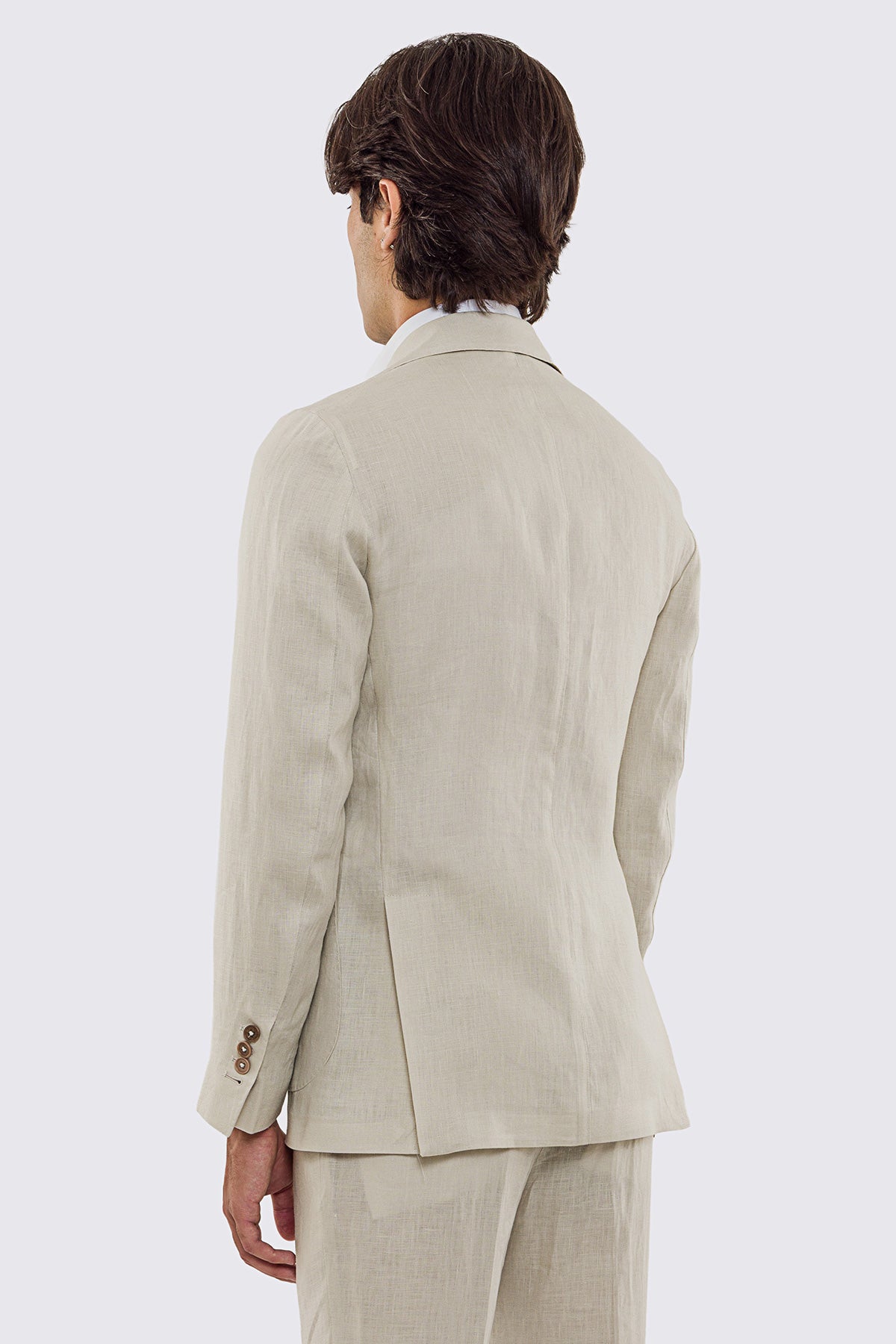 Abito uomo Monopetto Beige in lino 100% sfoderata Rever classico 11 cm tasche a toppe