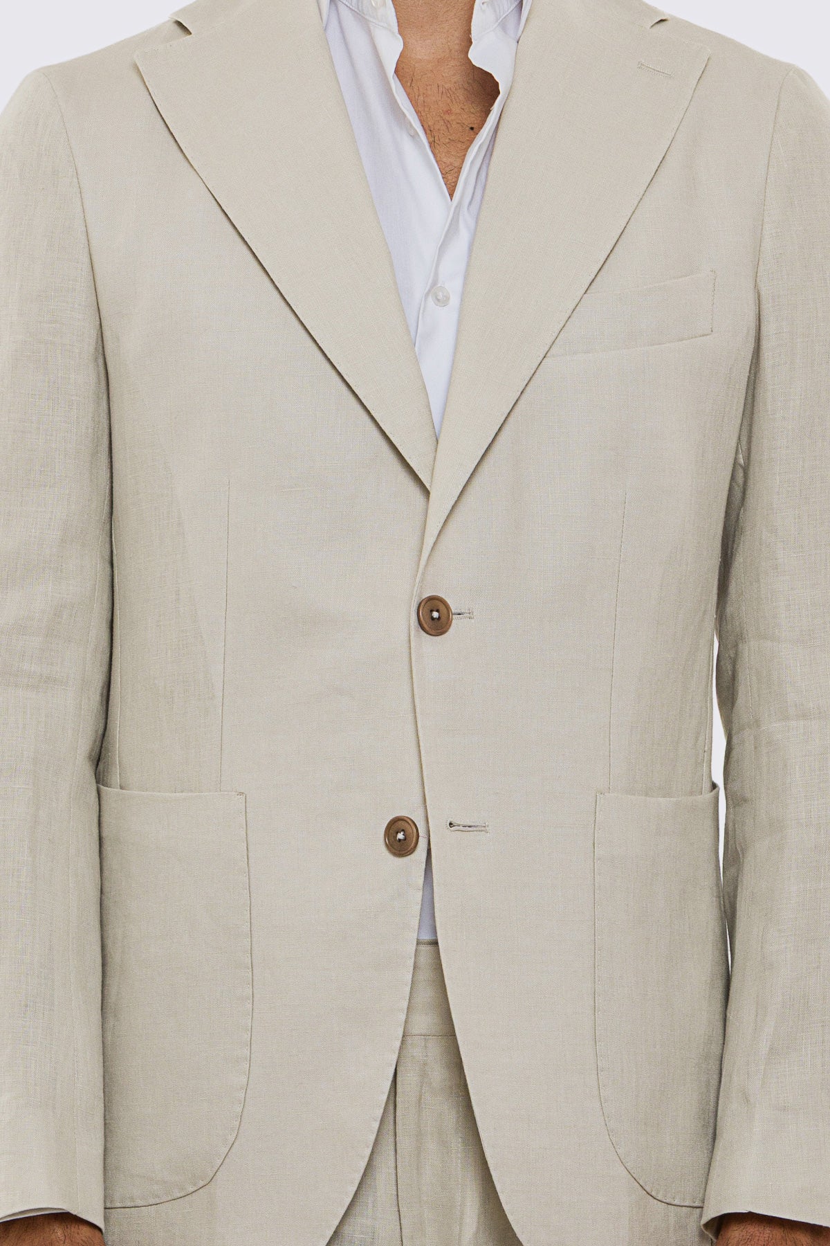 Giacca uomo Monopetto beige in lino 100% sfoderata Rever classico 11 cm tasche a toppe