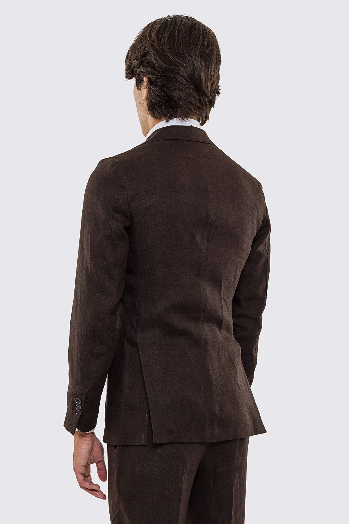 Giacca uomo Monopetto Marrone in lino 100% sfoderata Rever classico 11 cm tasche a toppe