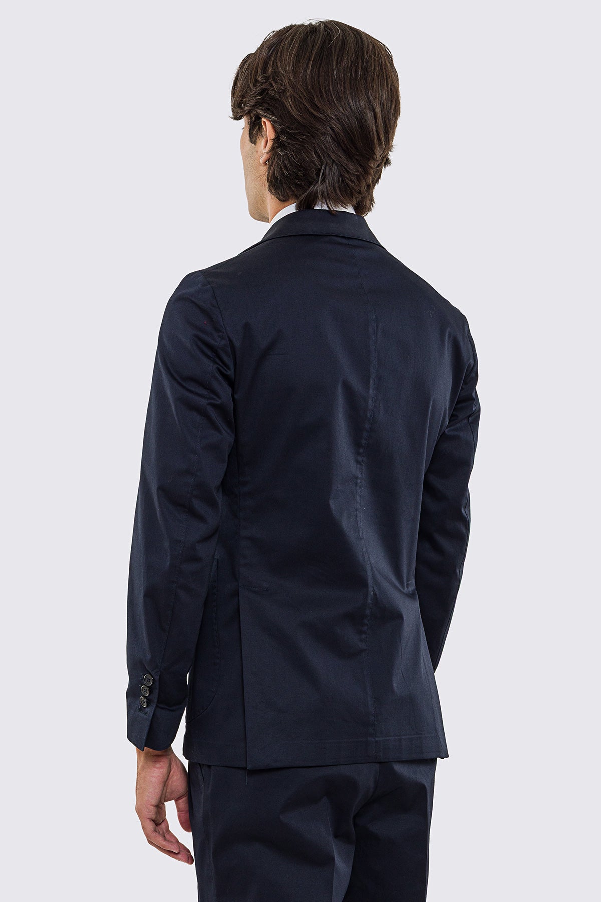 Abito uomo Monopetto blu in cotone leggermente elastico sfoderata Rever classico 11 cm tasche a toppe