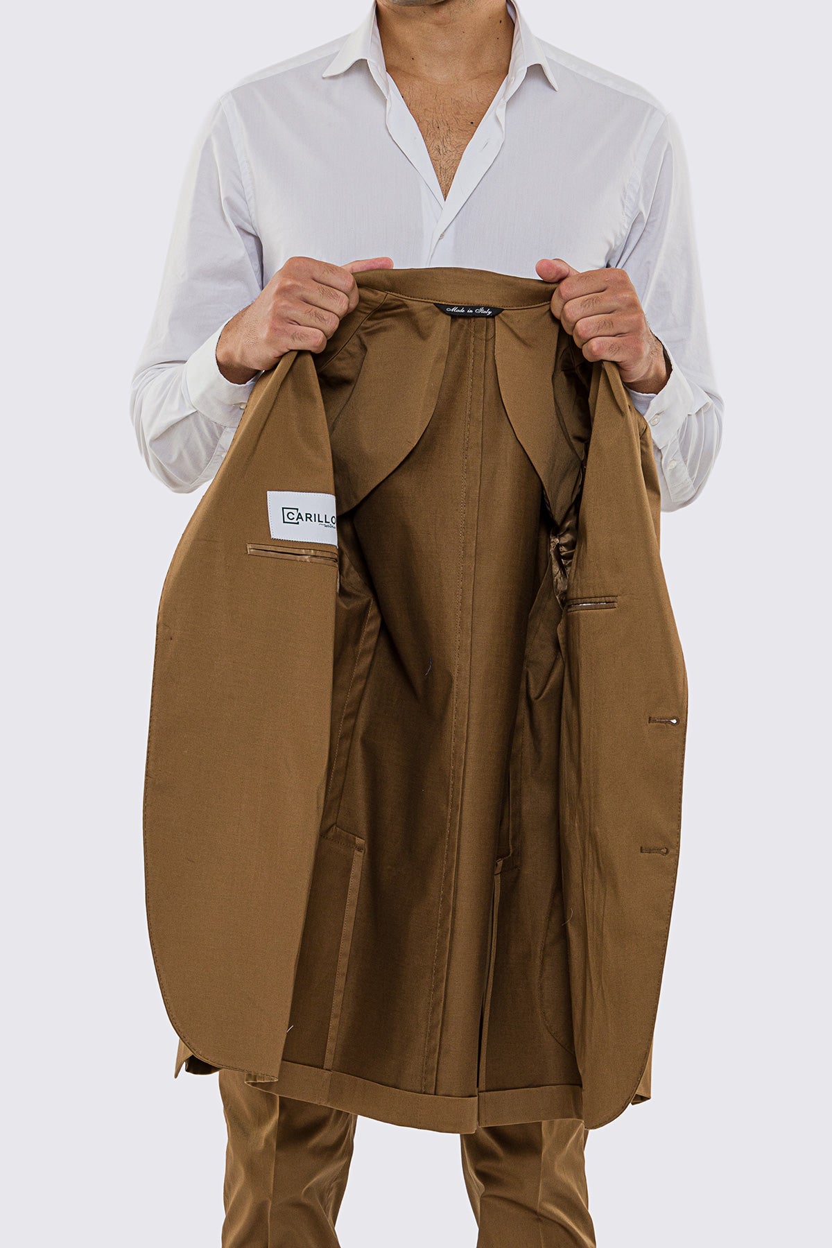 Giacca uomo Monopetto coccio in cotone leggermente elastico sfoderata Rever classico 11 cm tasche a toppe