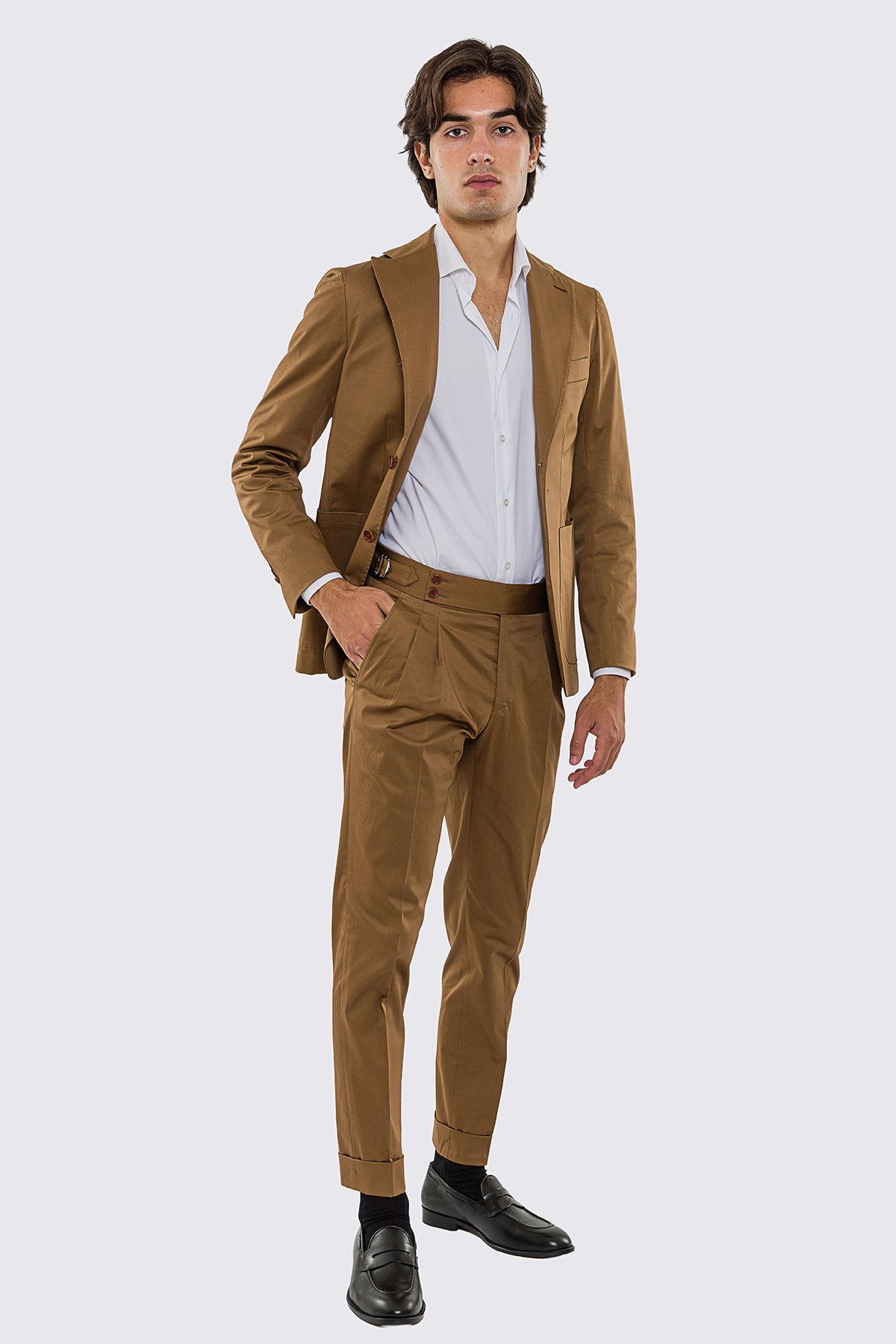 Giacca uomo Monopetto coccio in cotone leggermente elastico sfoderata Rever classico 11 cm tasche a toppe